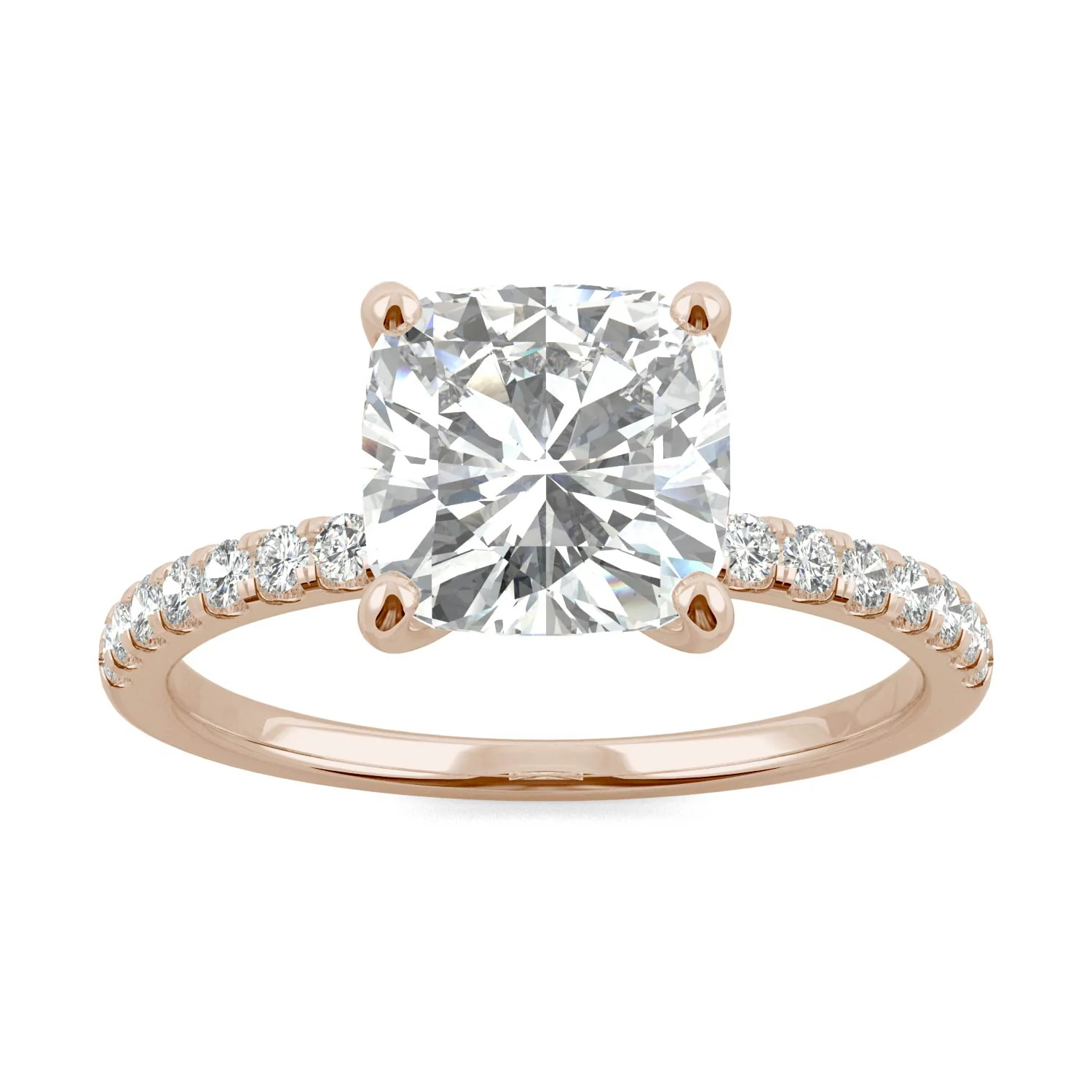 2.52 CTW DEW Cushion Moissanite Side-Stone Engagement Ring in 14K Rose Gold