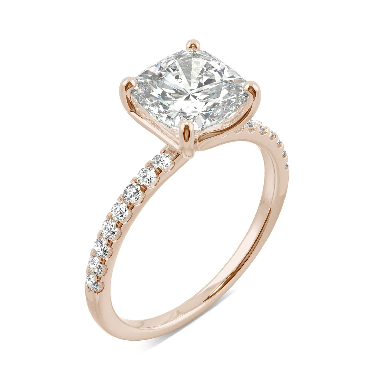 2.52 CTW DEW Cushion Moissanite Side-Stone Engagement Ring in 14K Rose Gold - Image 2