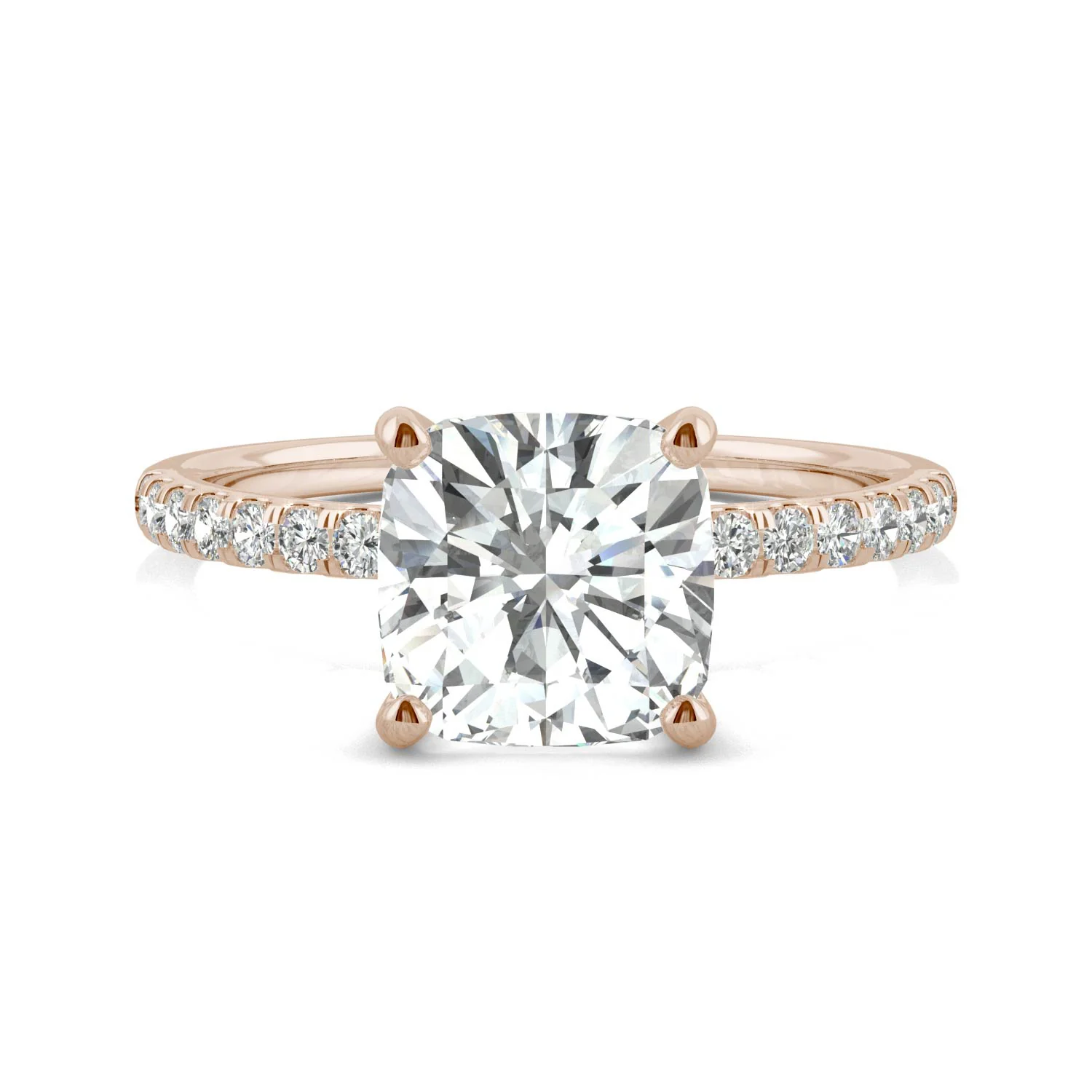 2.52 CTW DEW Cushion Moissanite Side-Stone Engagement Ring in 14K Rose Gold - Image 4