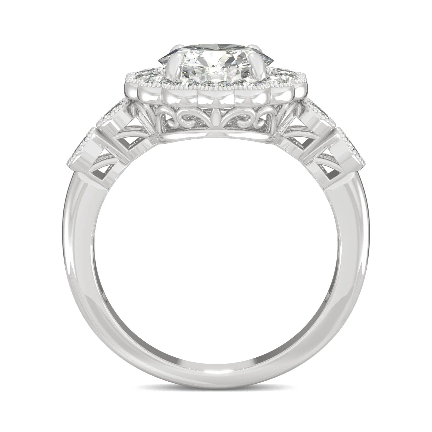 2.56 CTW DEW Round Moissanite Milgrain Accented Halo Engagement Ring in 14K White Gold - Image 3