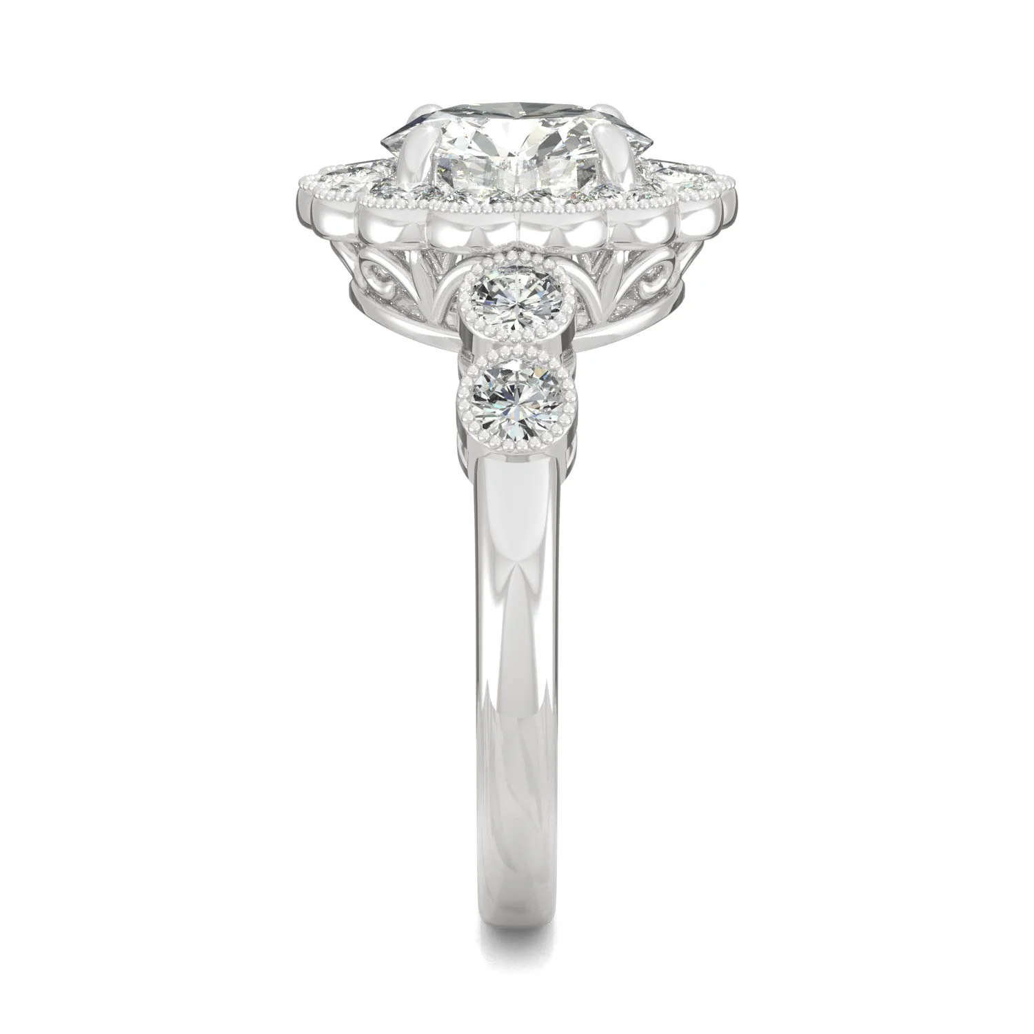 2.56 CTW DEW Round Moissanite Milgrain Accented Halo Engagement Ring in 14K White Gold - Image 5
