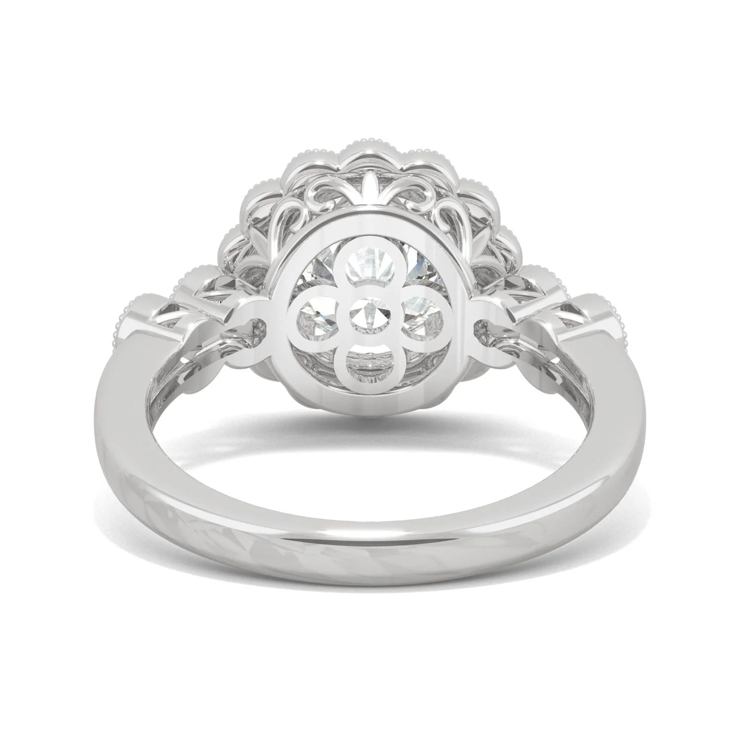 2.56 CTW DEW Round Moissanite Milgrain Accented Halo Engagement Ring in 14K White Gold - Image 6