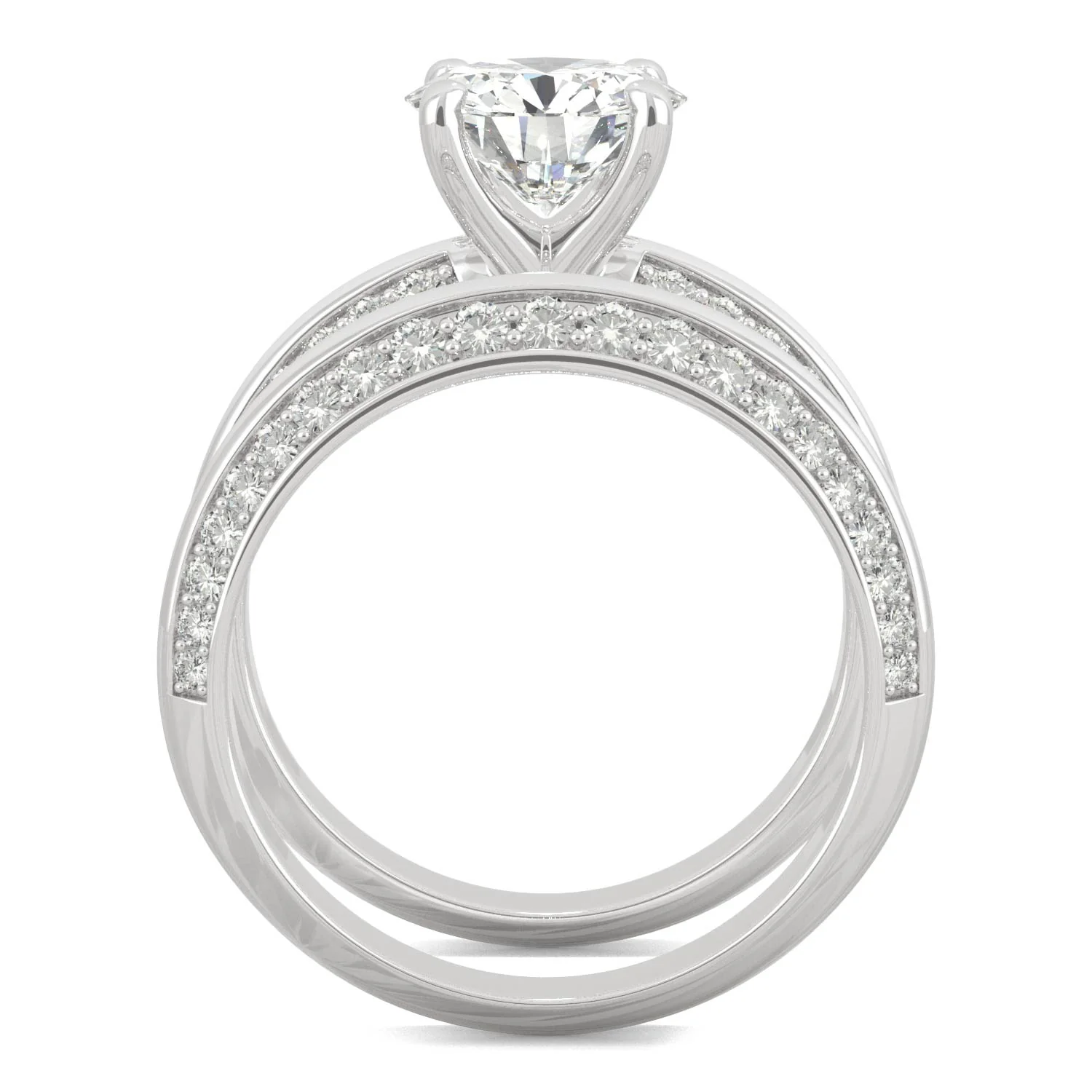 2.68 CTW DEW 14K White Gold Moissanite Round Knife Edge Bridal Set - Image 3