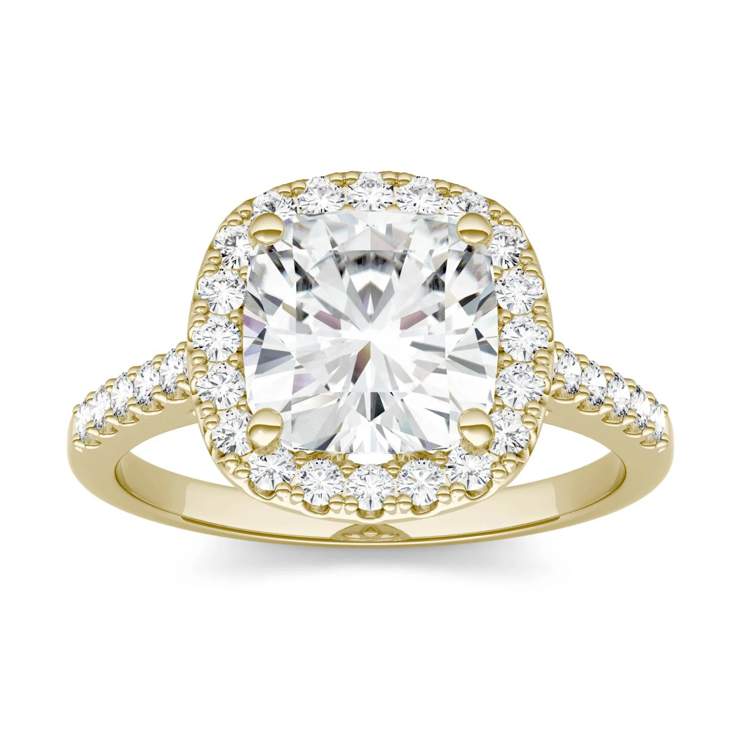 2.88 CTW DEW Cushion Moissanite Halo Engagement Ring in 14K Yellow Gold