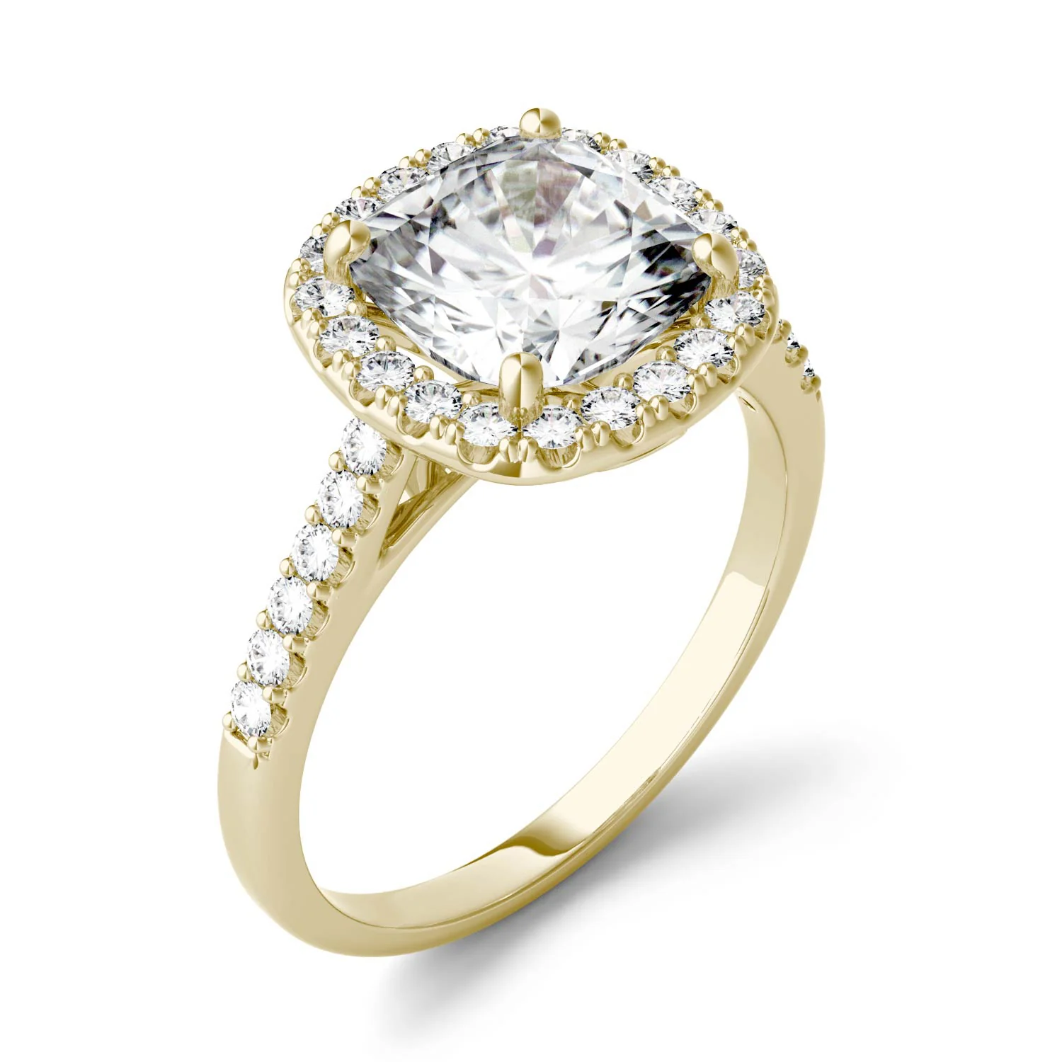 2.88 CTW DEW Cushion Moissanite Halo Engagement Ring in 14K Yellow Gold - Image 2