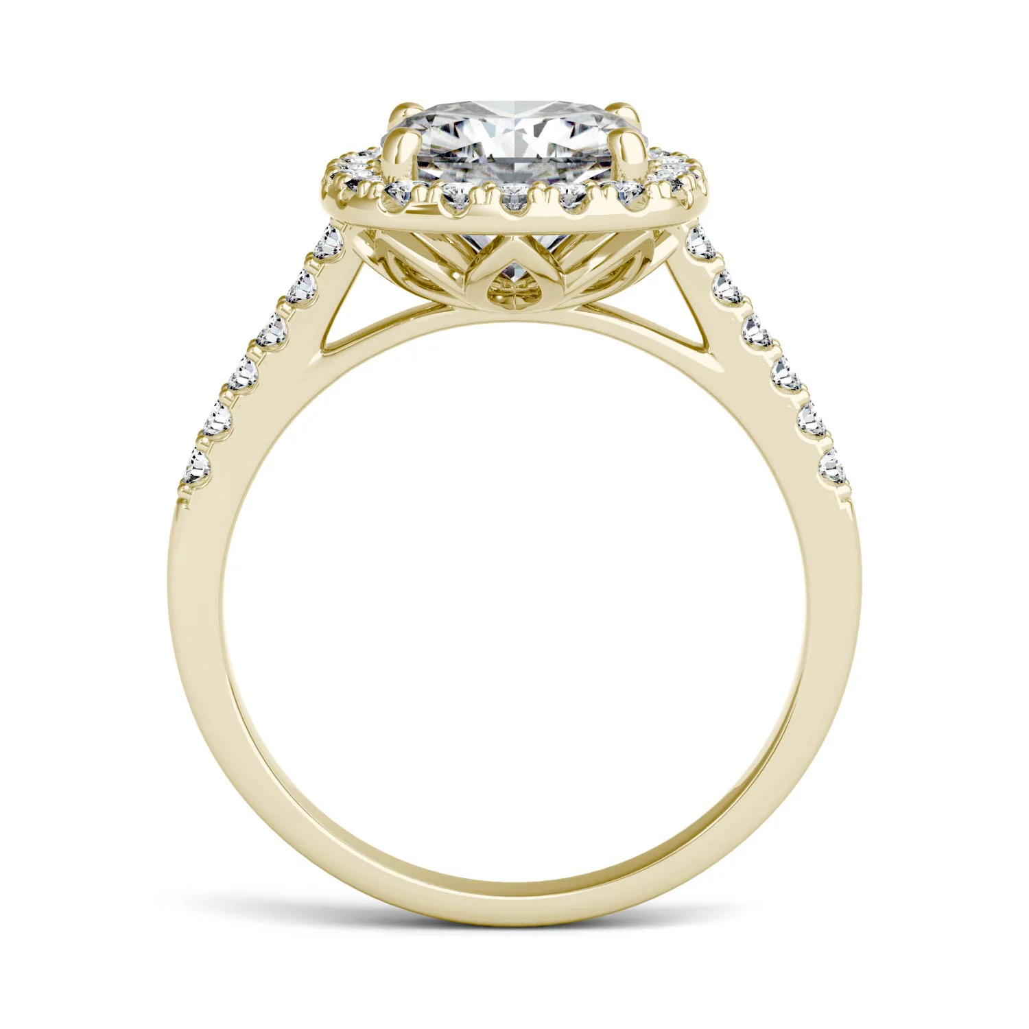 2.88 CTW DEW Cushion Moissanite Halo Engagement Ring in 14K Yellow Gold - Image 3