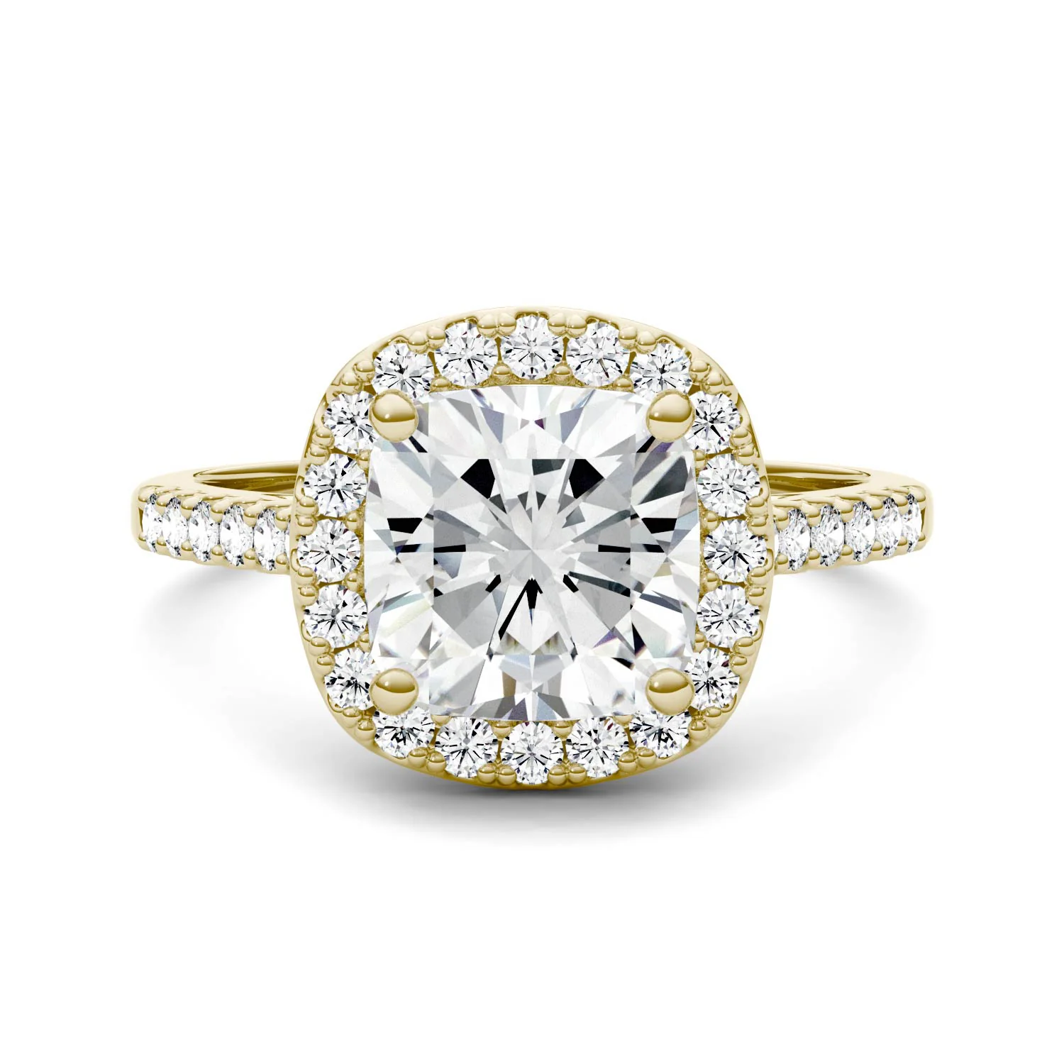 2.88 CTW DEW Cushion Moissanite Halo Engagement Ring in 14K Yellow Gold - Image 4
