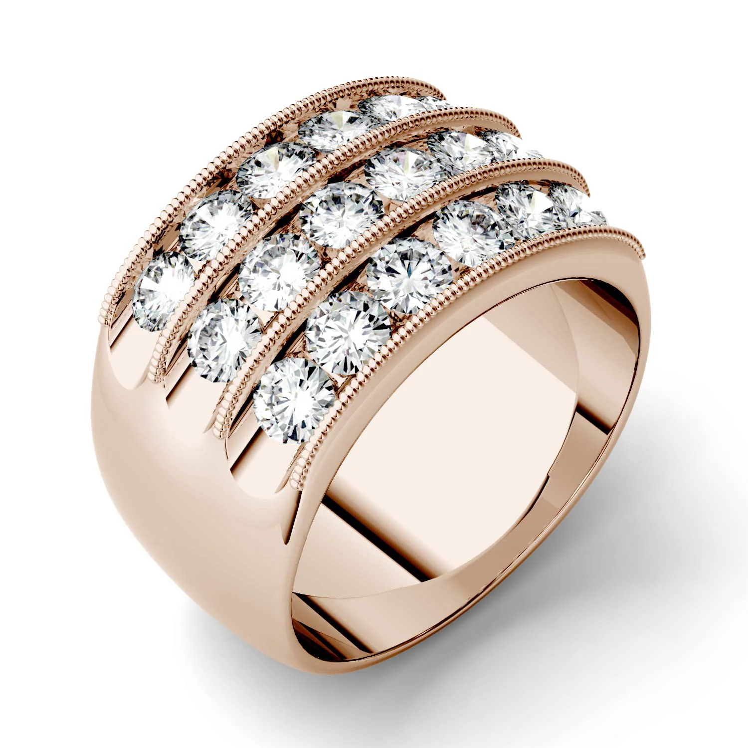 2.88 CTW DEW Round Moissanite Three Row Statement Ring in 14K Rose Gold - Image 2