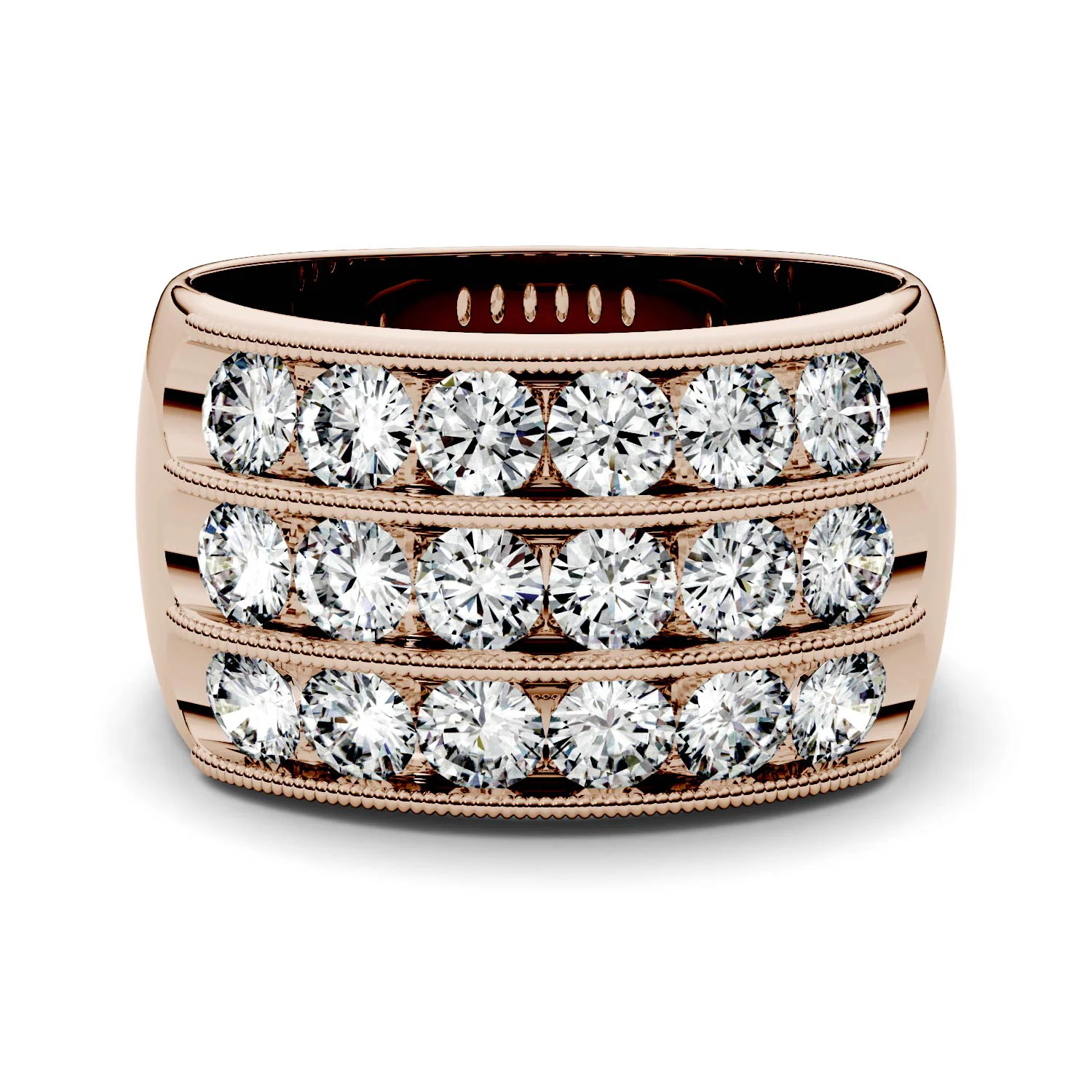 2.88 CTW DEW Round Moissanite Three Row Statement Ring in 14K Rose Gold - Image 4