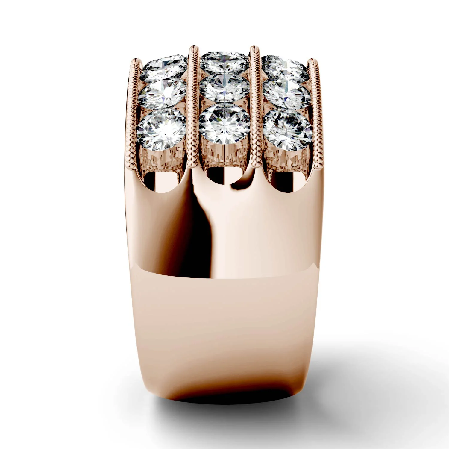 2.88 CTW DEW Round Moissanite Three Row Statement Ring in 14K Rose Gold - Image 5