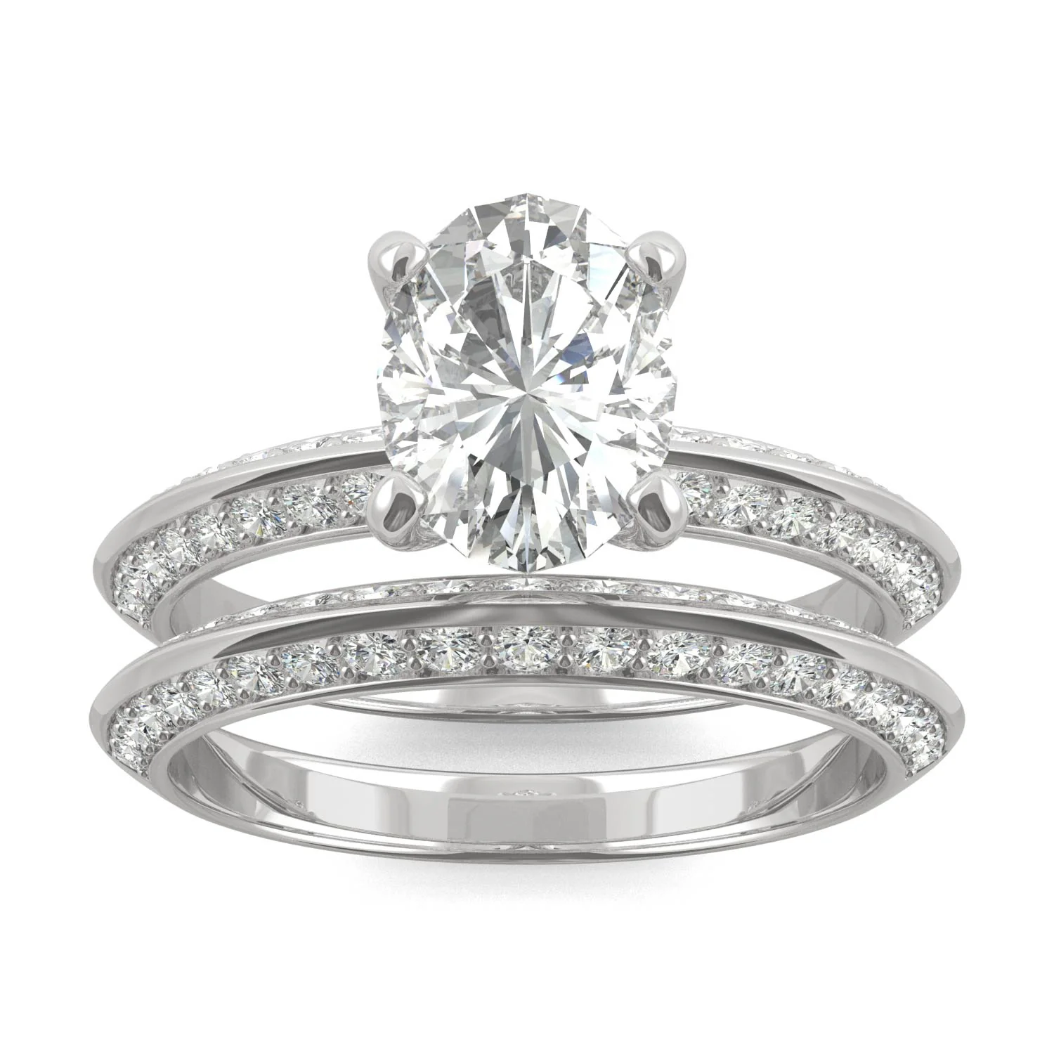 2.91 CTW DEW Oval Moissanite Knife Edge Wedding Set in 14K White Gold
