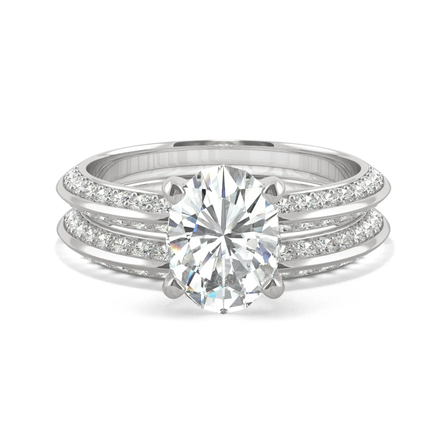 2.91 CTW DEW Oval Moissanite Knife Edge Wedding Set in 14K White Gold - Image 4