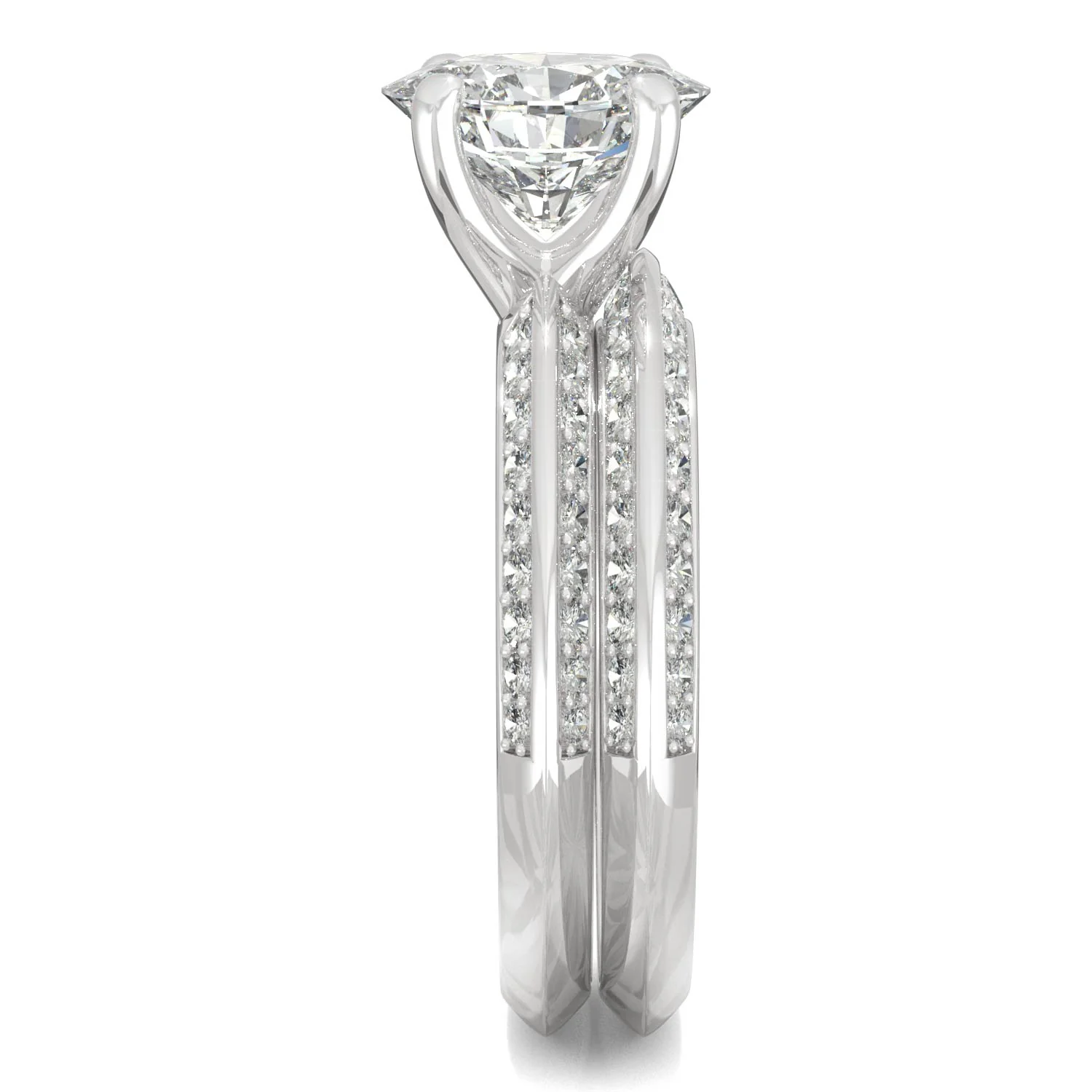 2.91 CTW DEW Oval Moissanite Knife Edge Wedding Set in 14K White Gold - Image 5
