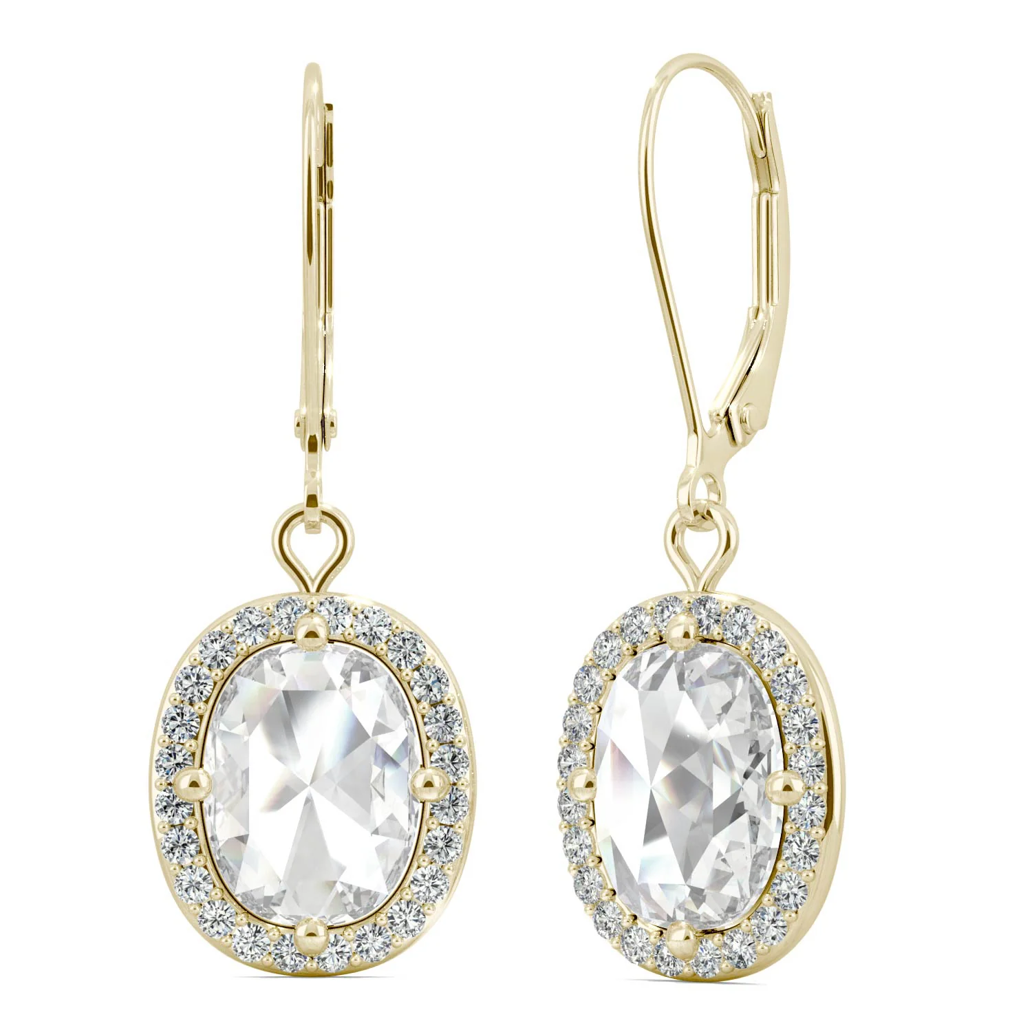 2.98 CTW DEW Oval Rose Cut Moissanite Drop Earrings in 14K Yellow Gold - Image 3