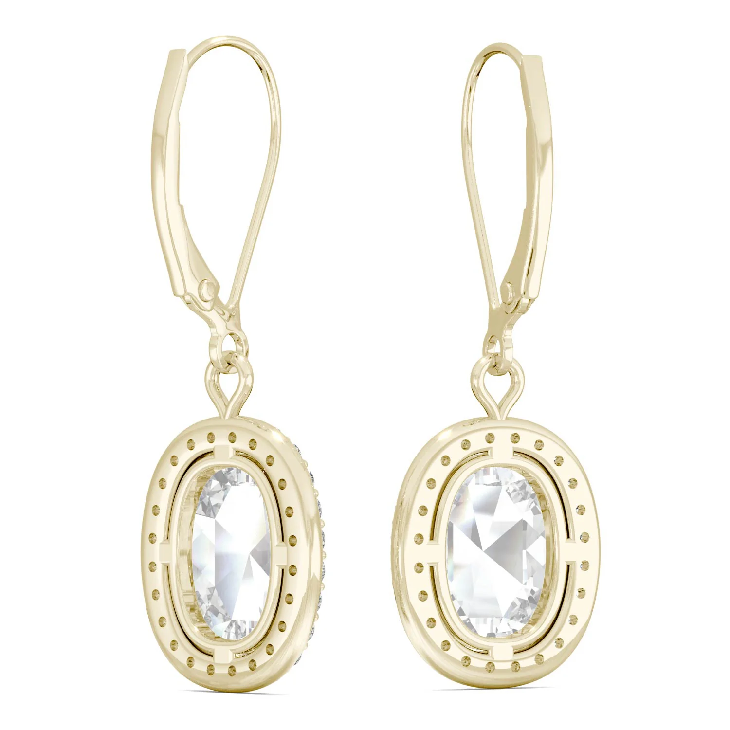 2.98 CTW DEW Oval Rose Cut Moissanite Drop Earrings in 14K Yellow Gold - Image 5