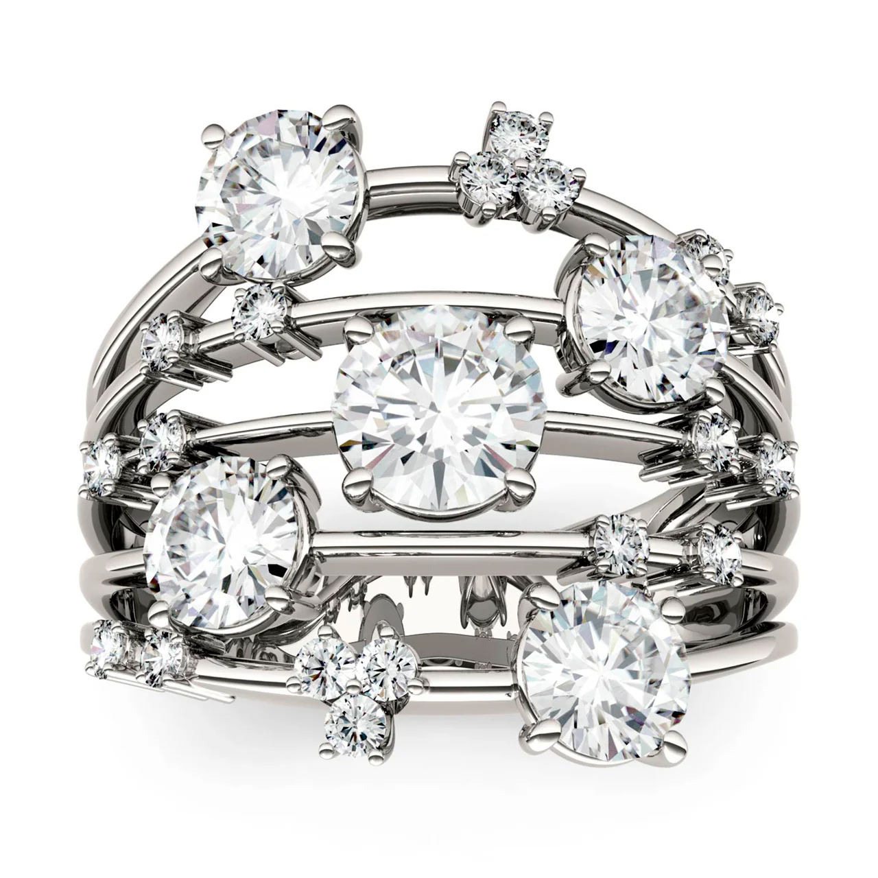 3.14 CTW DEW Round Moissanite Galaxy Ring in 14K White Gold