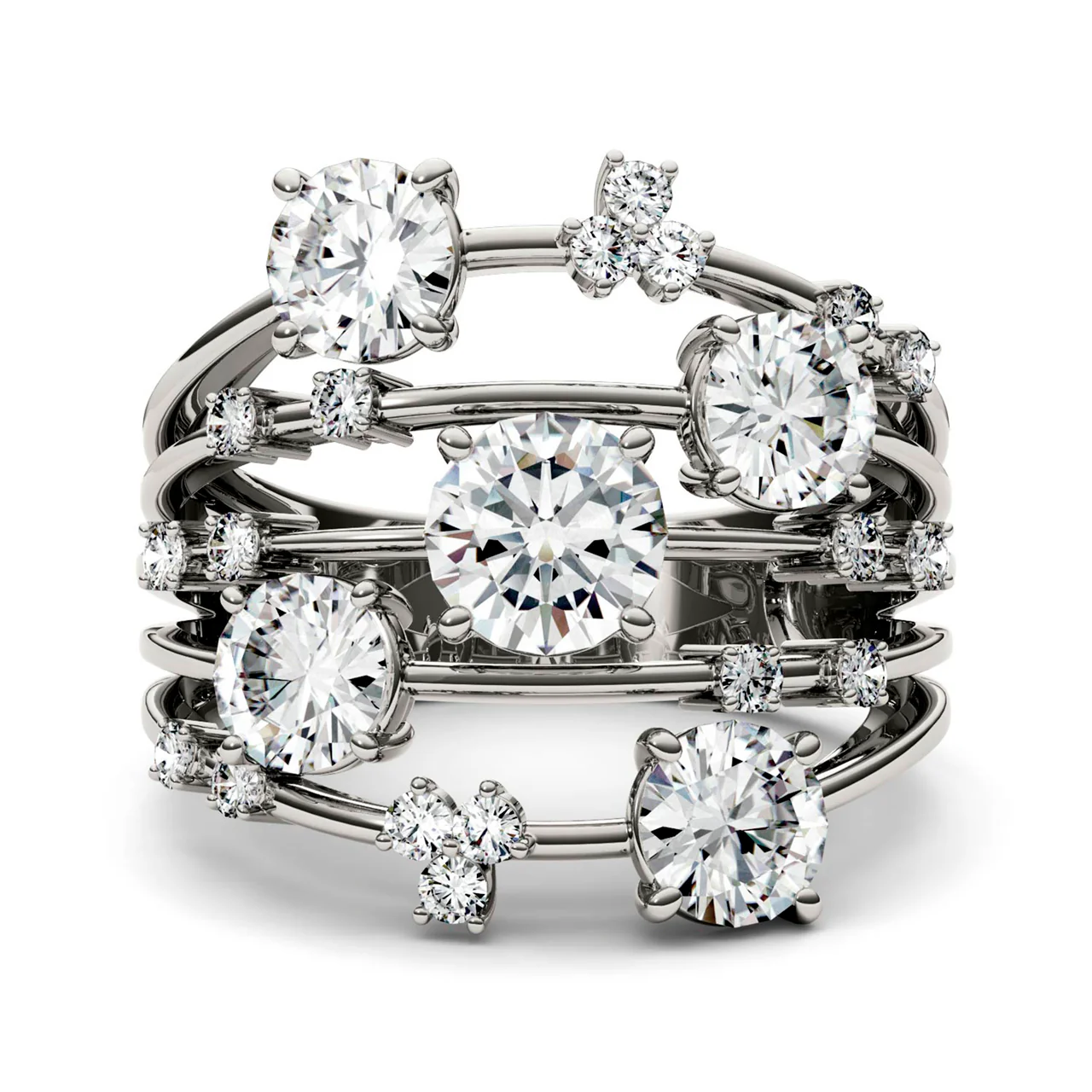 3.14 CTW DEW Round Moissanite Galaxy Ring in 14K White Gold - Image 3