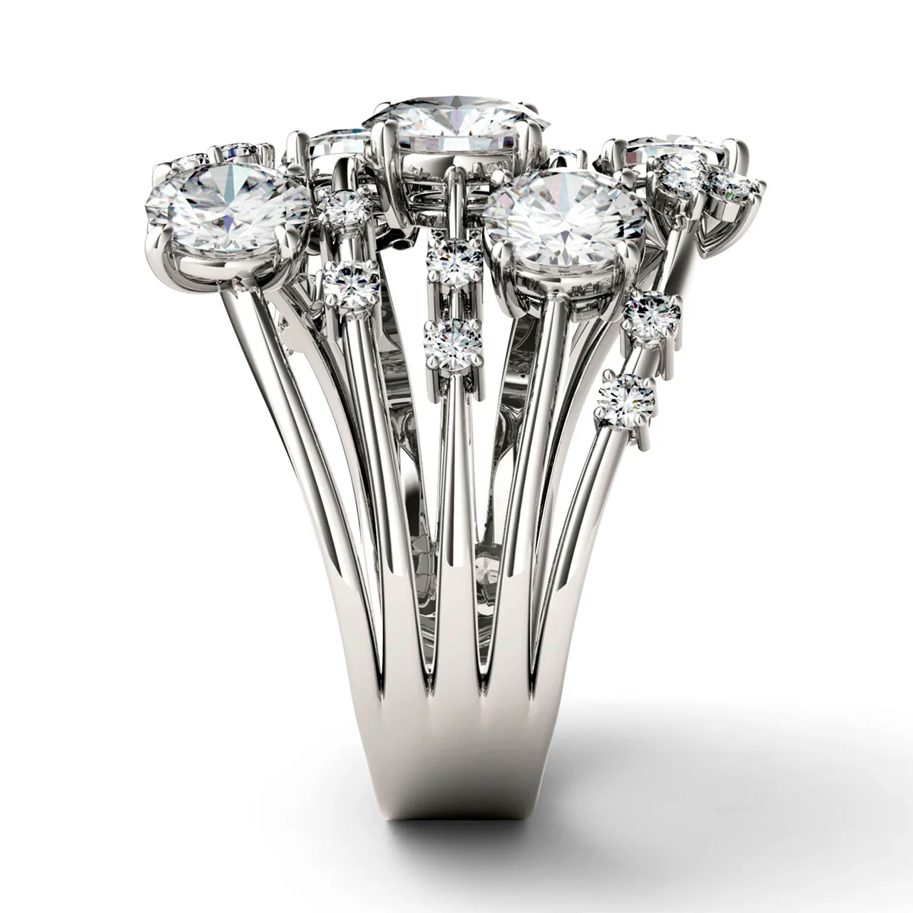 3.14 CTW DEW Round Moissanite Galaxy Ring in 14K White Gold - Image 4