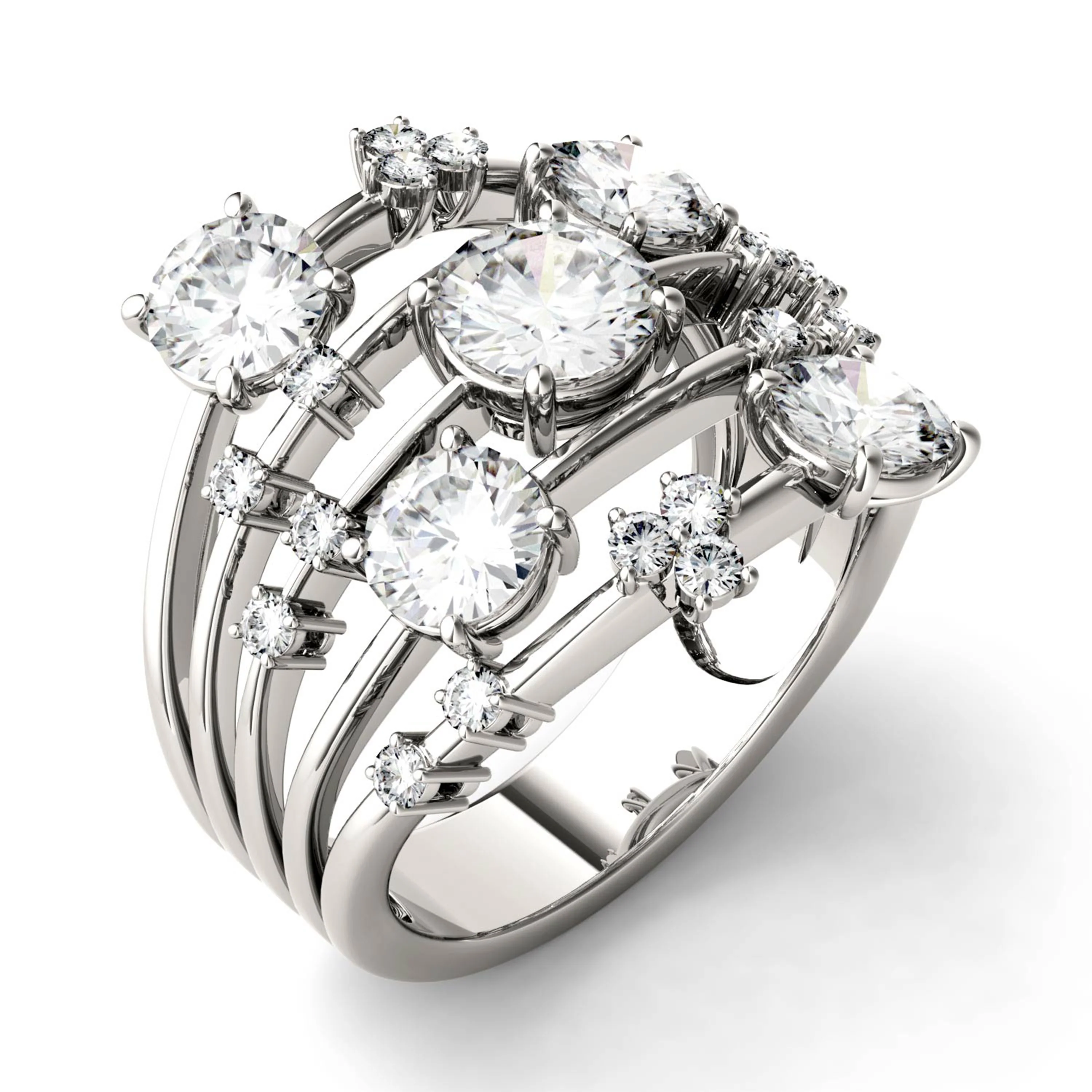 3.14 CTW DEW Round Moissanite Galaxy Ring in 14K White Gold - Image 5