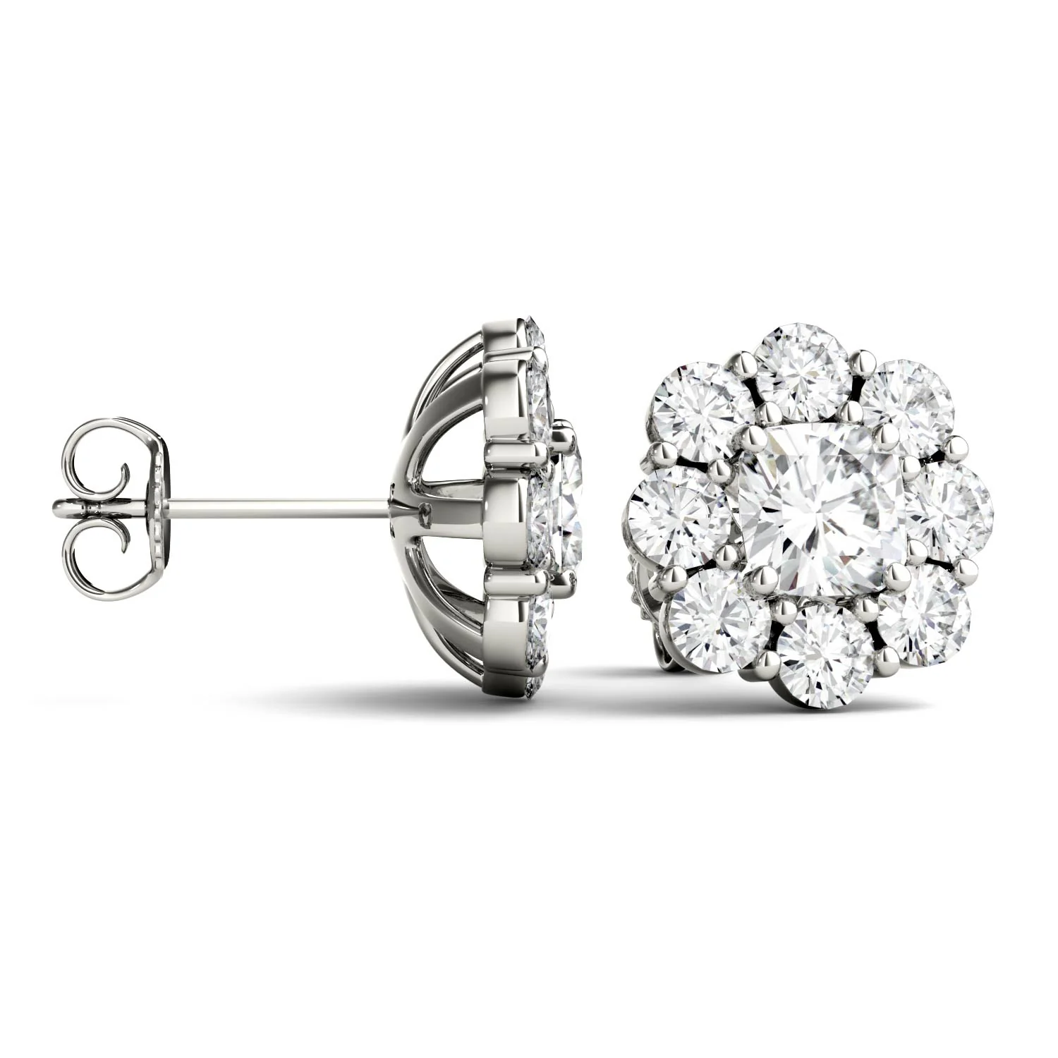3.20 CTW DEW Cushion Halo Floral Stud in 14K White Gold - Image 2