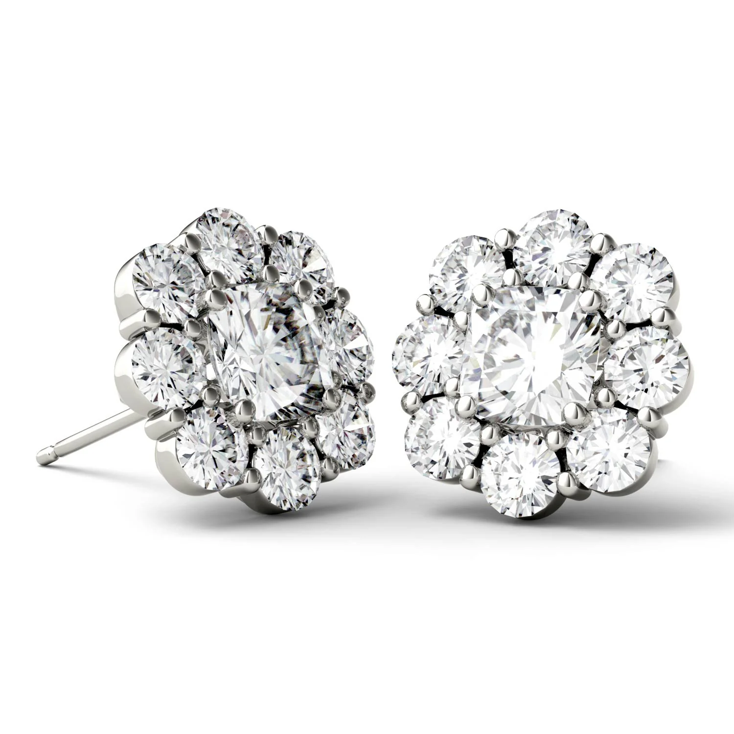 3.20 CTW DEW Cushion Halo Floral Stud in 14K White Gold - Image 4