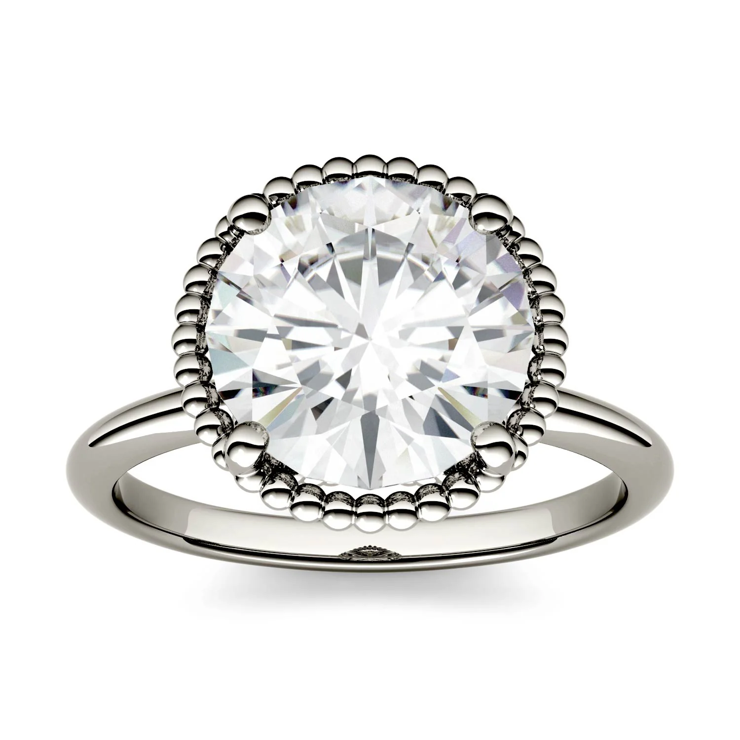 3.60 CTW DEW Round Moissanite Beaded Solitaire Engagement Ring in 14K White Gold