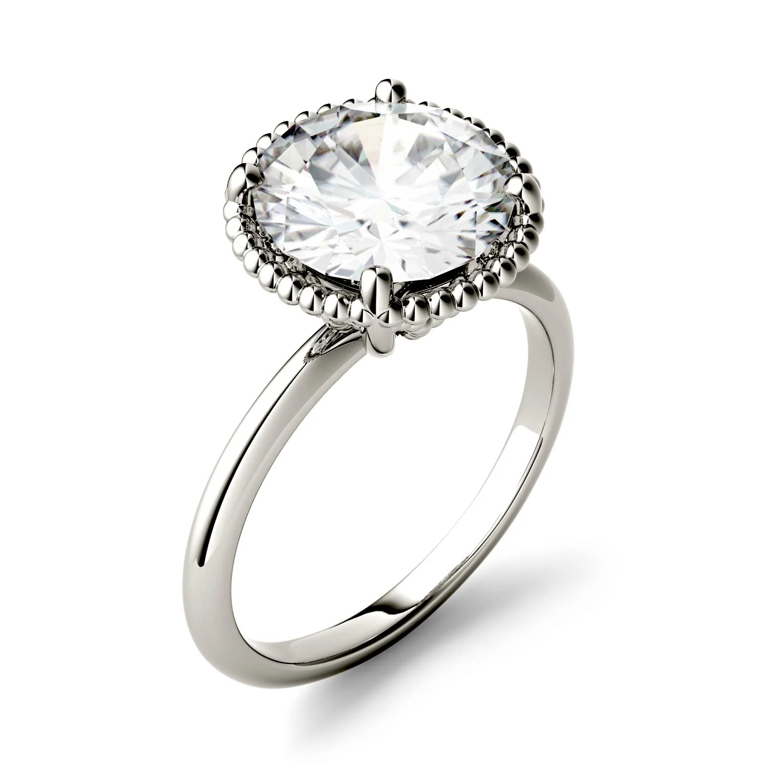 3.60 CTW DEW Round Moissanite Beaded Solitaire Engagement Ring in 14K White Gold - Image 2
