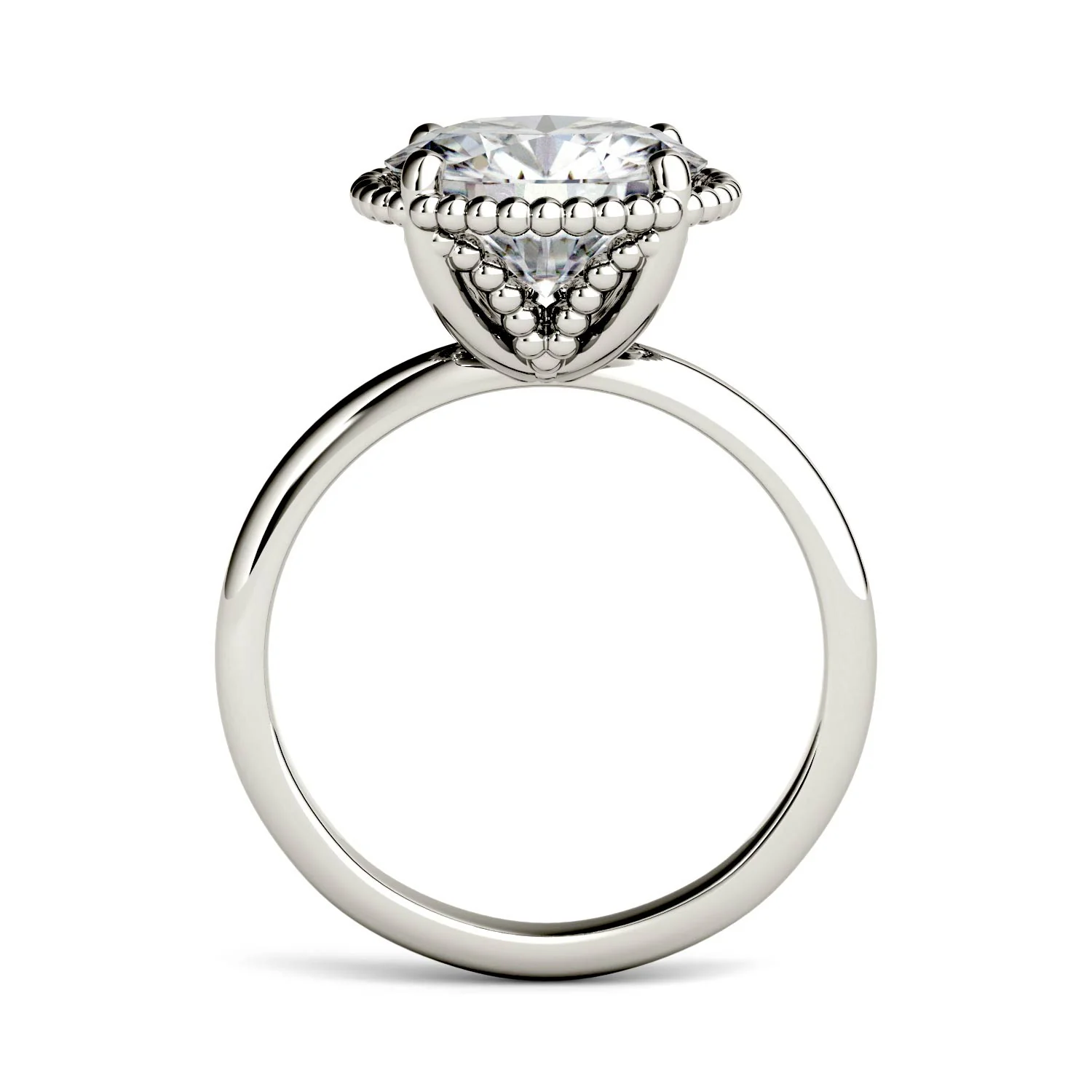 3.60 CTW DEW Round Moissanite Beaded Solitaire Engagement Ring in 14K White Gold - Image 3