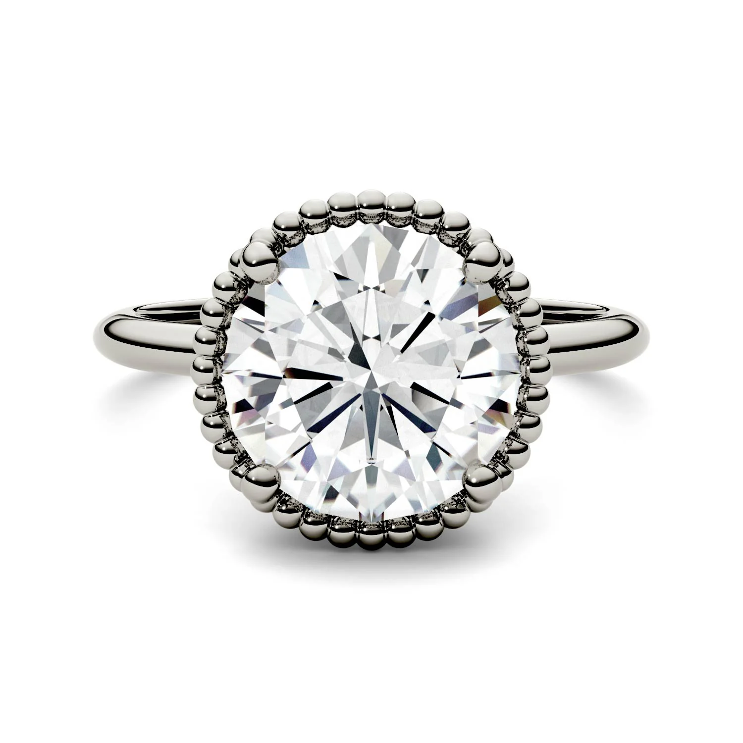 3.60 CTW DEW Round Moissanite Beaded Solitaire Engagement Ring in 14K White Gold - Image 4