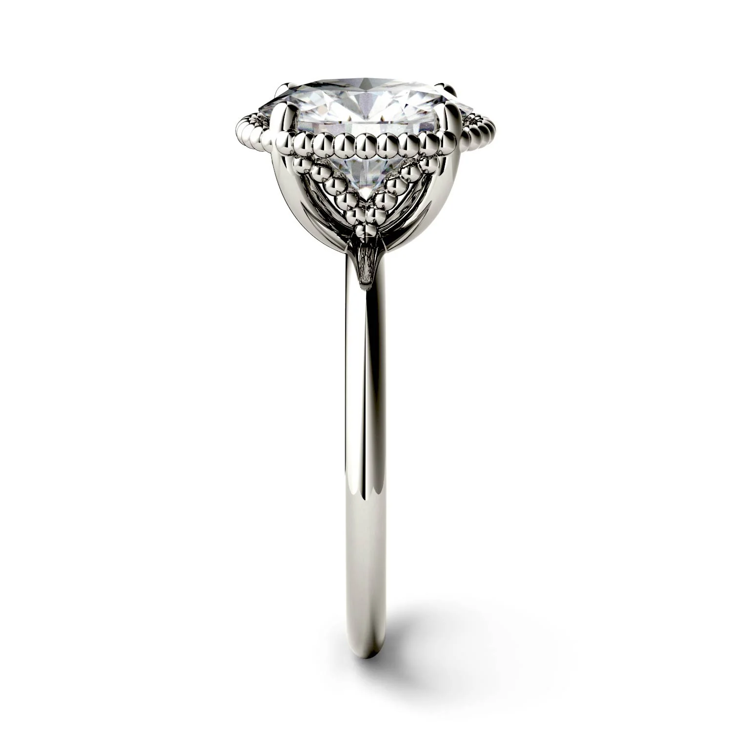 3.60 CTW DEW Round Moissanite Beaded Solitaire Engagement Ring in 14K White Gold - Image 5