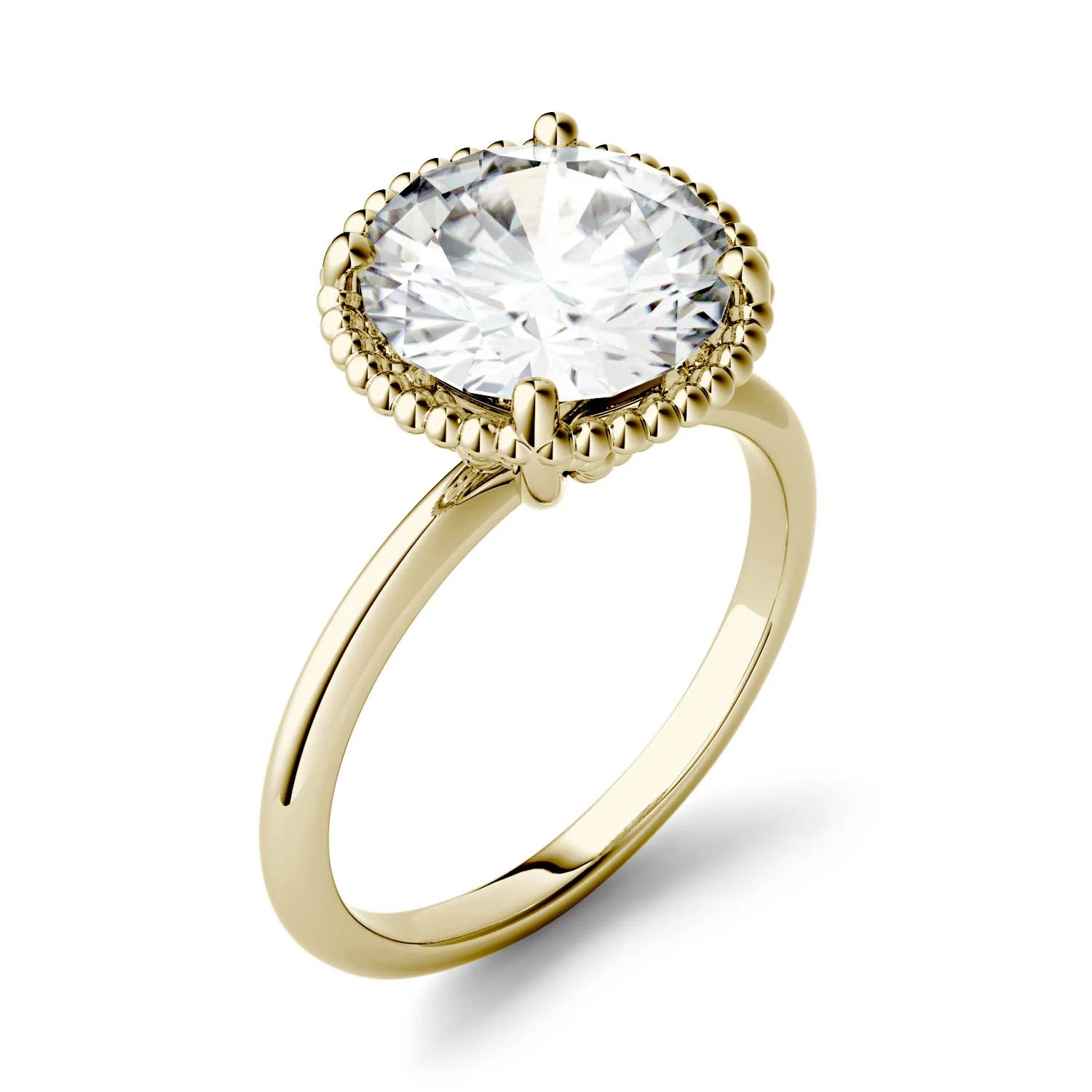 3.60 CTW DEW Round Moissanite Beaded Solitaire Engagement Ring in 14K Yellow Gold - Image 2