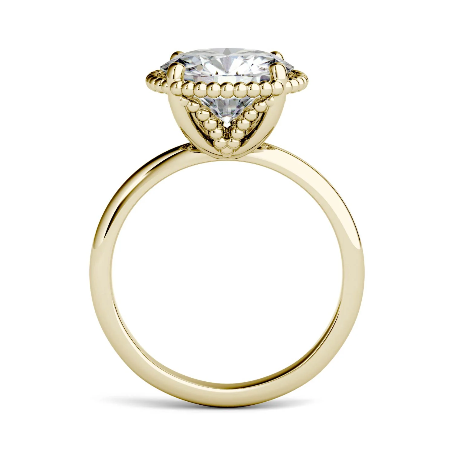 3.60 CTW DEW Round Moissanite Beaded Solitaire Engagement Ring in 14K Yellow Gold - Image 3