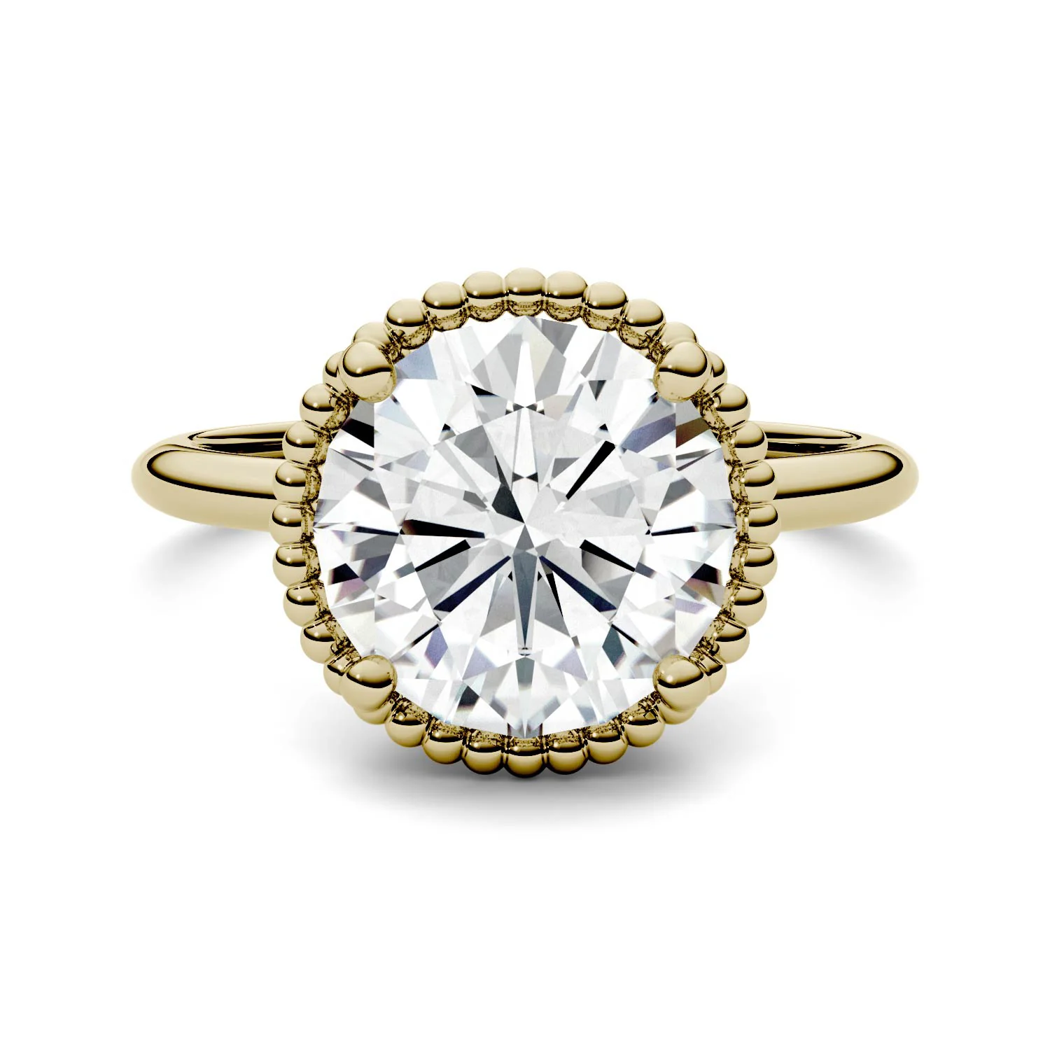 3.60 CTW DEW Round Moissanite Beaded Solitaire Engagement Ring in 14K Yellow Gold - Image 4