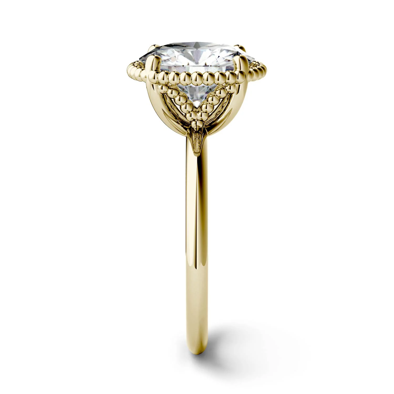 3.60 CTW DEW Round Moissanite Beaded Solitaire Engagement Ring in 14K Yellow Gold - Image 5