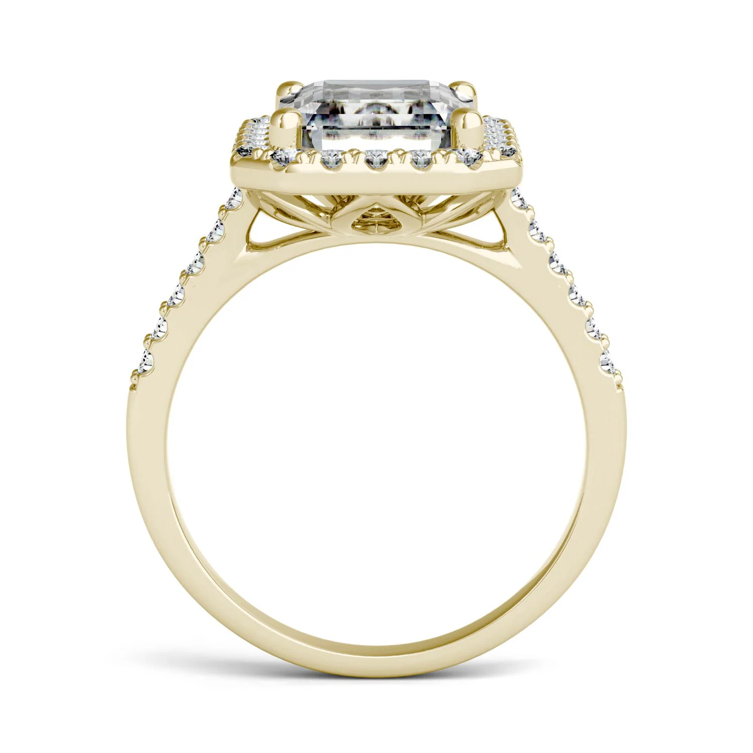 4.06 CTW DEW Emerald Moissanite Halo Engagement Ring in 14K Yellow Gold - Image 3