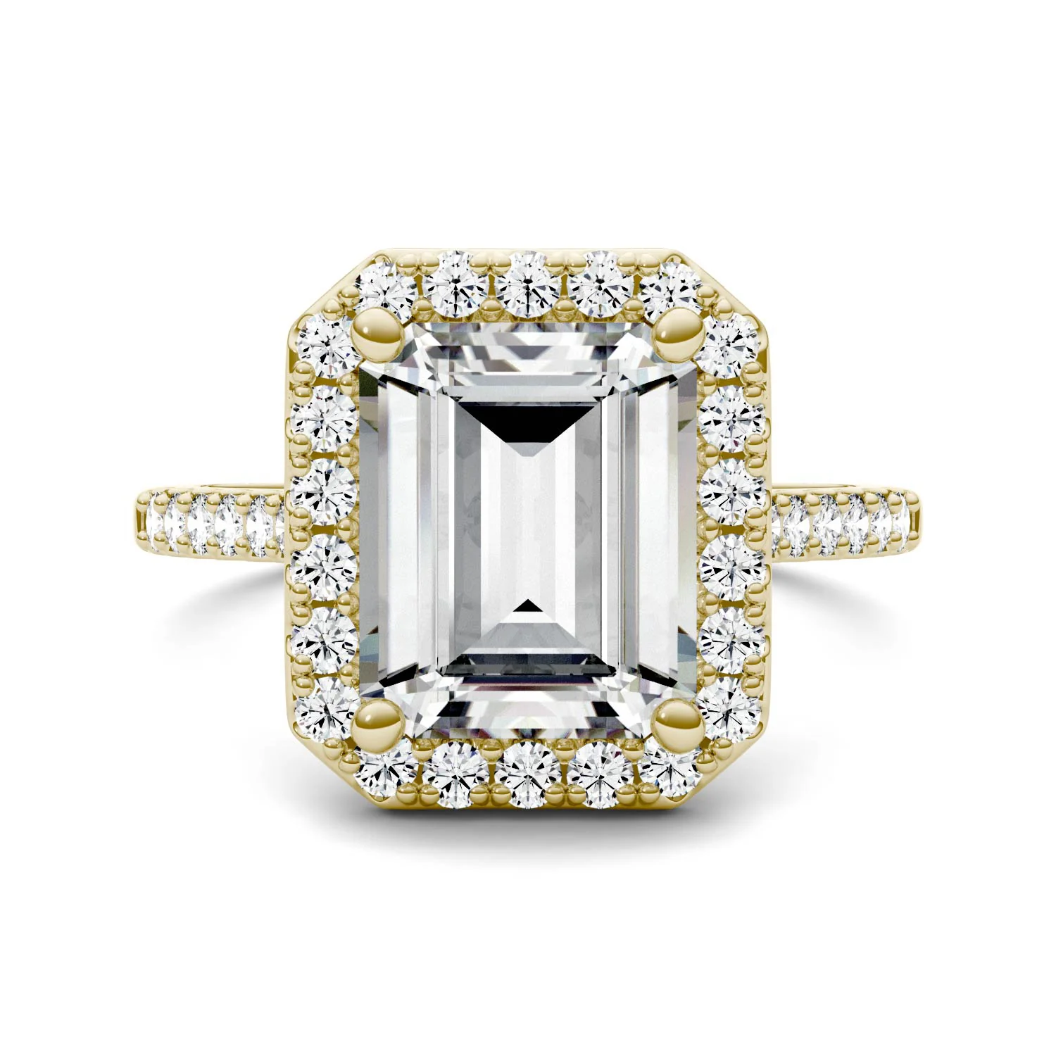 4.06 CTW DEW Emerald Moissanite Halo Engagement Ring in 14K Yellow Gold - Image 4
