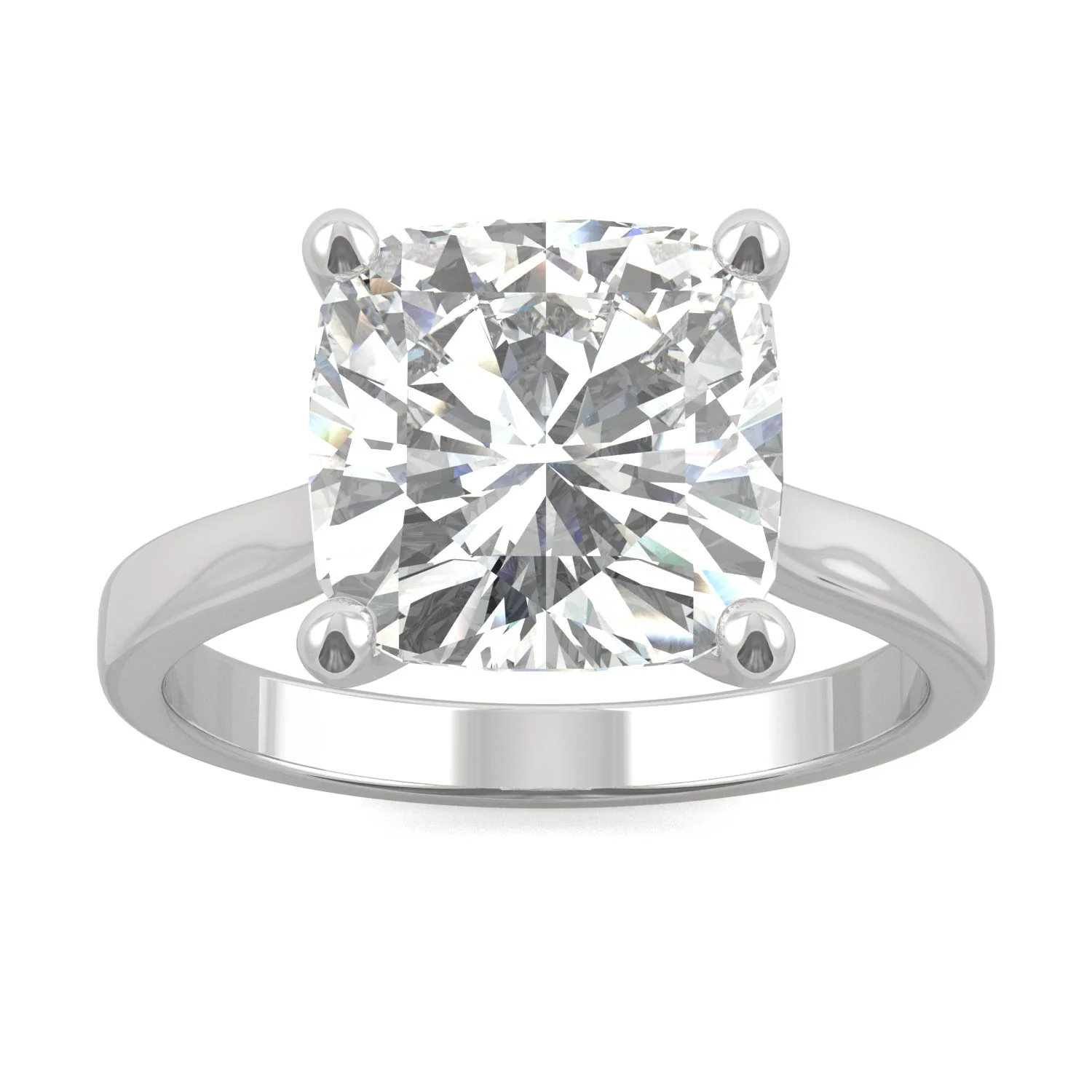 4.20 CTW DEW Cushion Moissanite Cathedral Solitaire Ring in 14K White Gold
