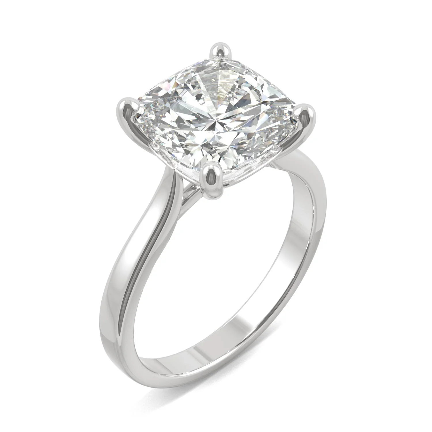 4.20 CTW DEW Cushion Moissanite Cathedral Solitaire Ring in 14K White Gold - Image 2