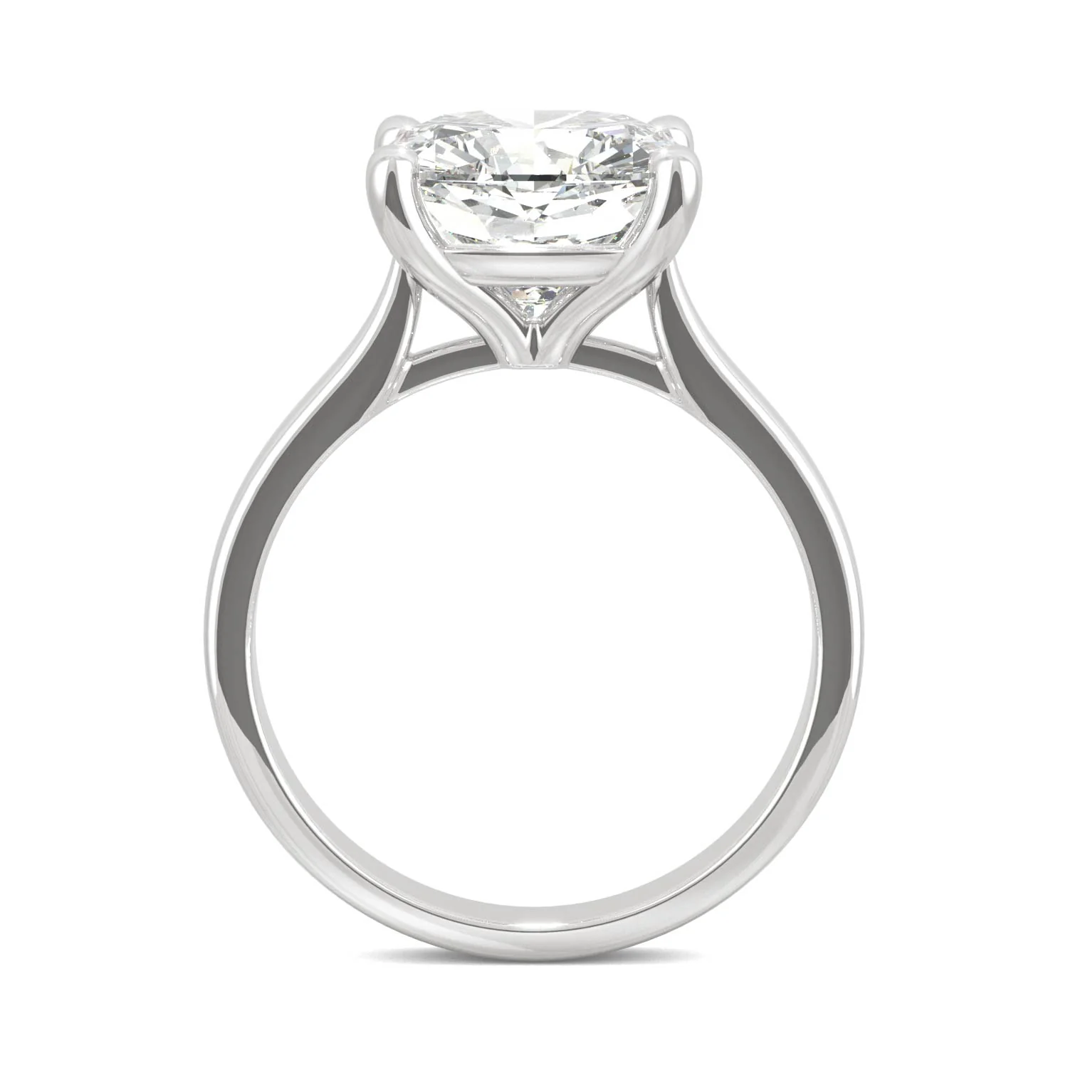 4.20 CTW DEW Cushion Moissanite Cathedral Solitaire Ring in 14K White Gold - Image 3