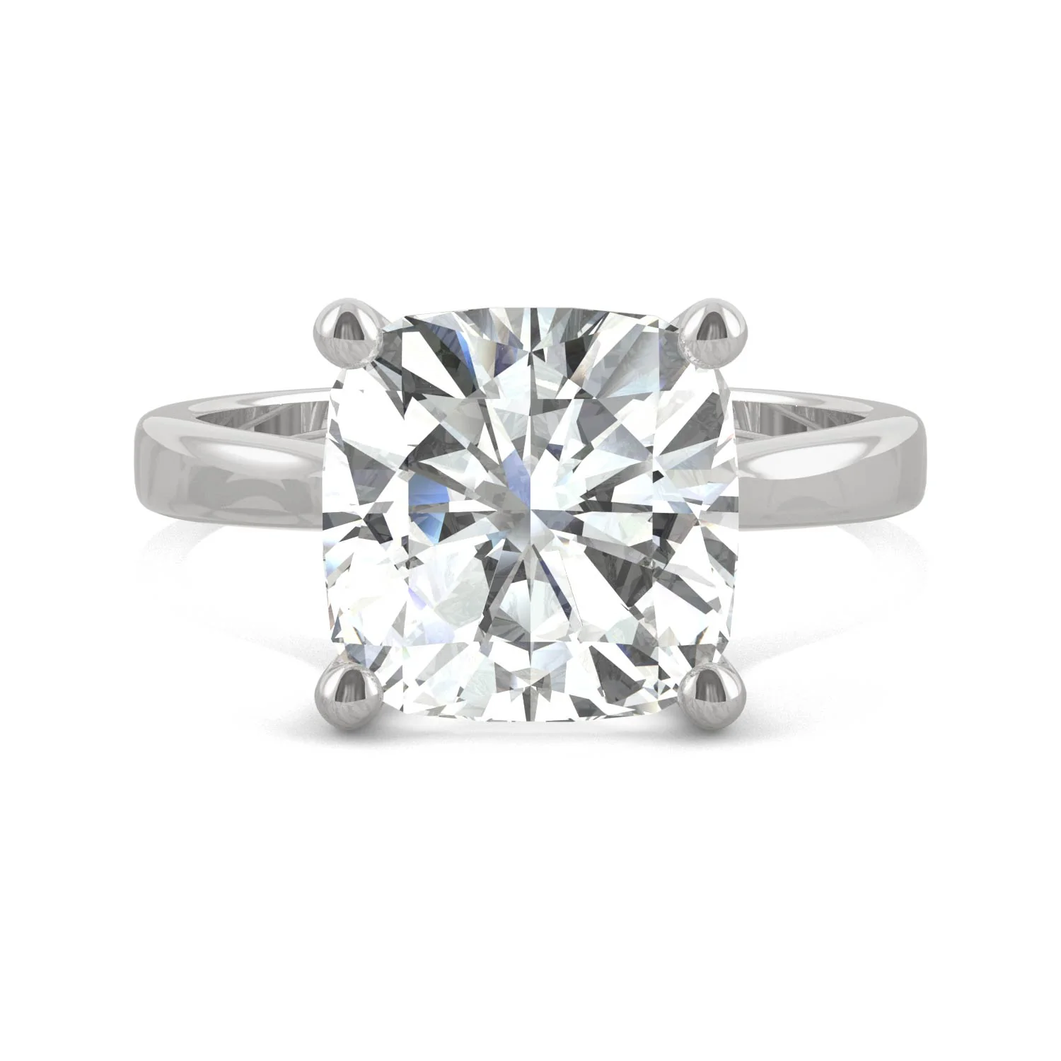 4.20 CTW DEW Cushion Moissanite Cathedral Solitaire Ring in 14K White Gold - Image 4
