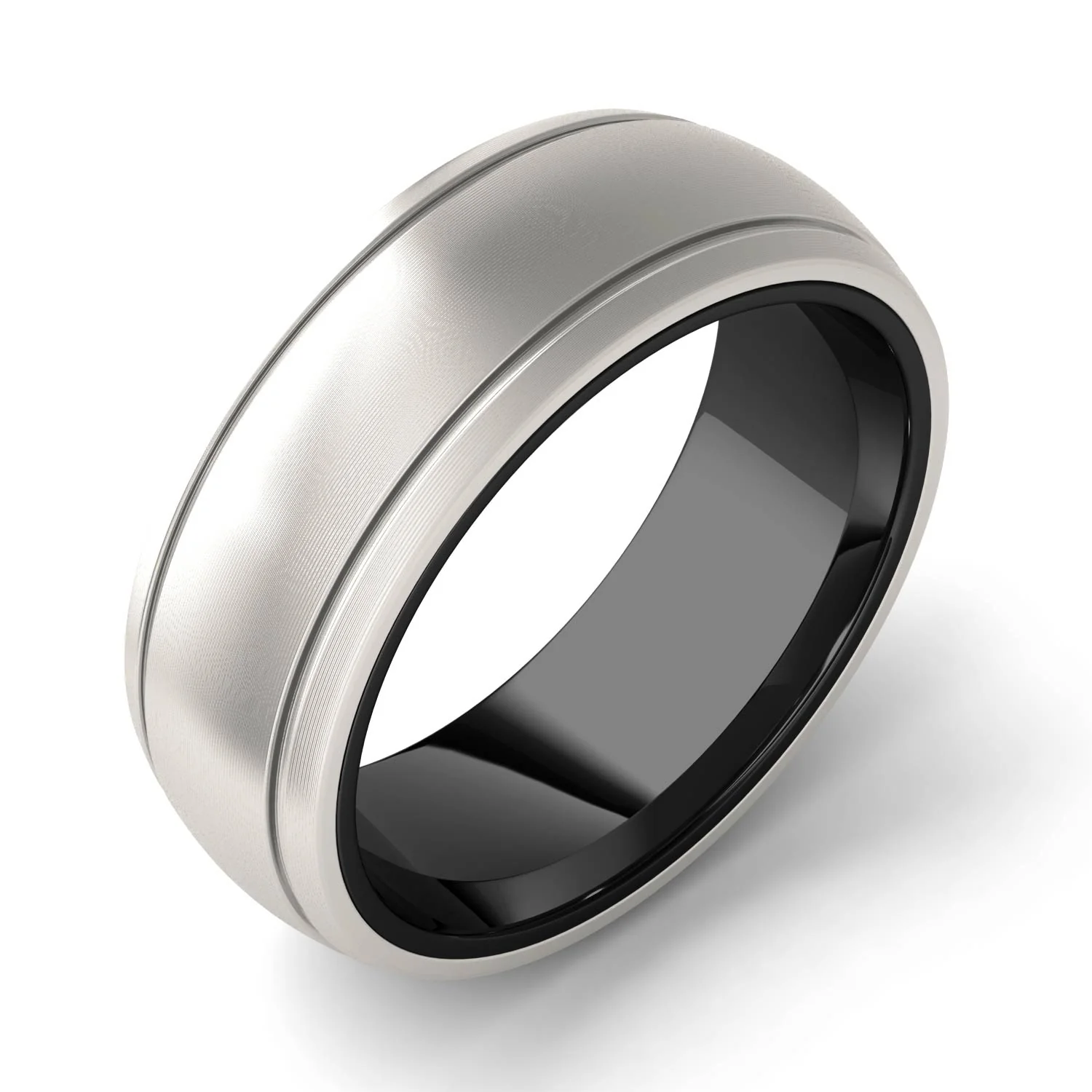 Dome Center with Step Edges 8.0mm Men's Wedding Band in Two-Tone Titanium - Image 2