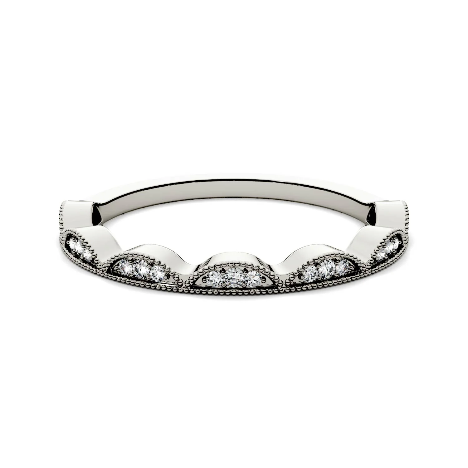 0.13 CTW DEW Moissanite Half Moon Stacker Band in 14K White Gold - Image 2