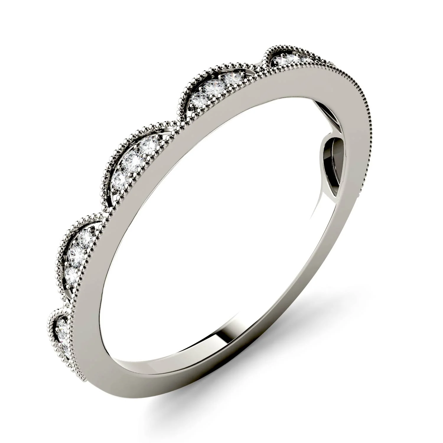 0.13 CTW DEW Moissanite Half Moon Stacker Band in 14K White Gold - Image 3