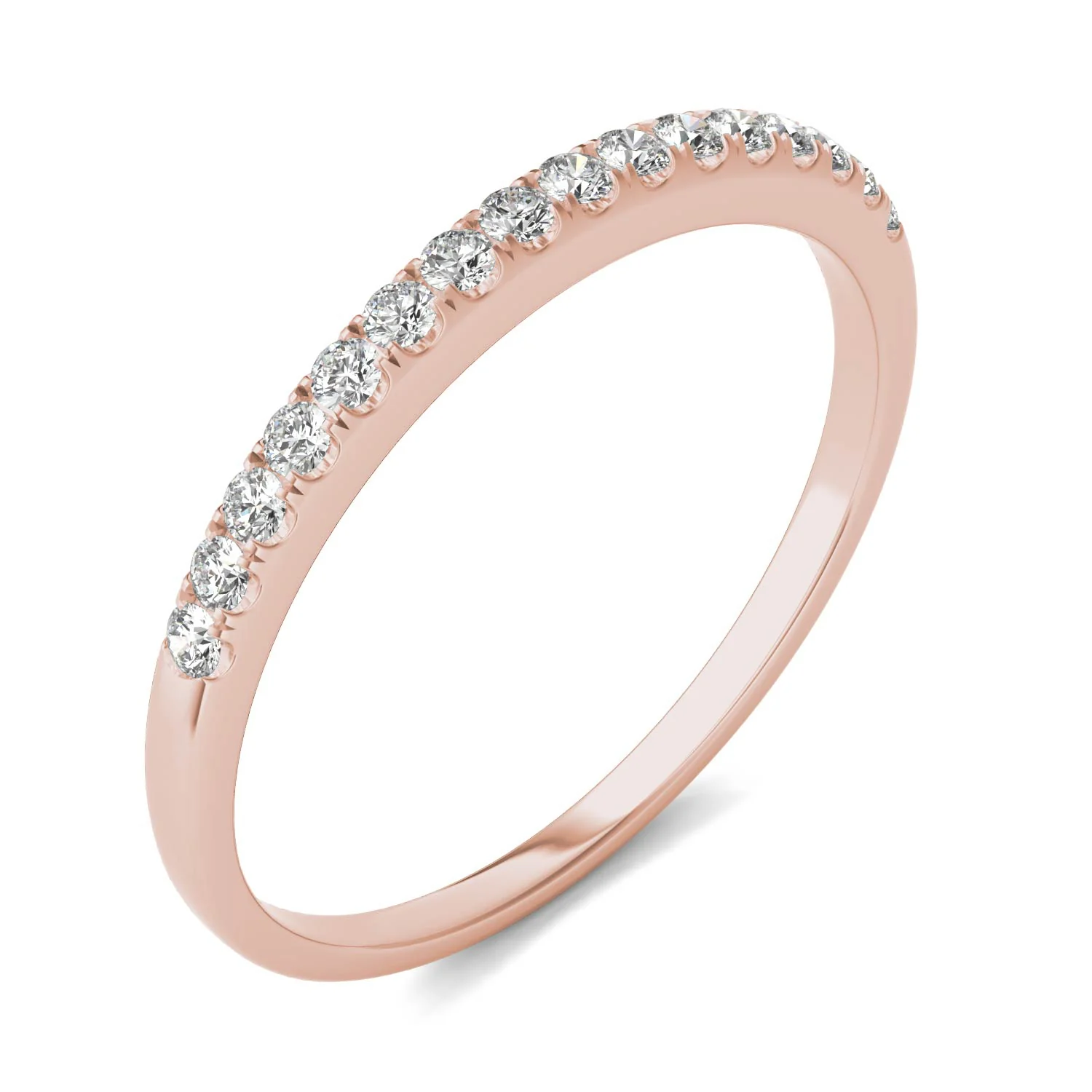 0.16 CTW DEW Round Moissanite Wedding Band in 14K Rose Gold - Image 2