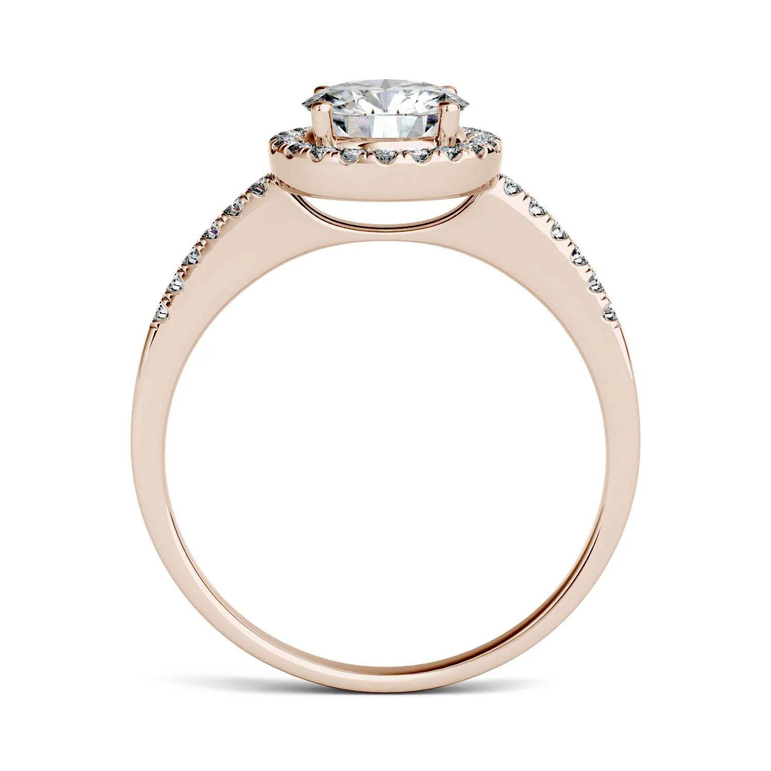 1.30 CTW DEW Round Moissanite Halo Ring in 14K Rose Gold - Image 3