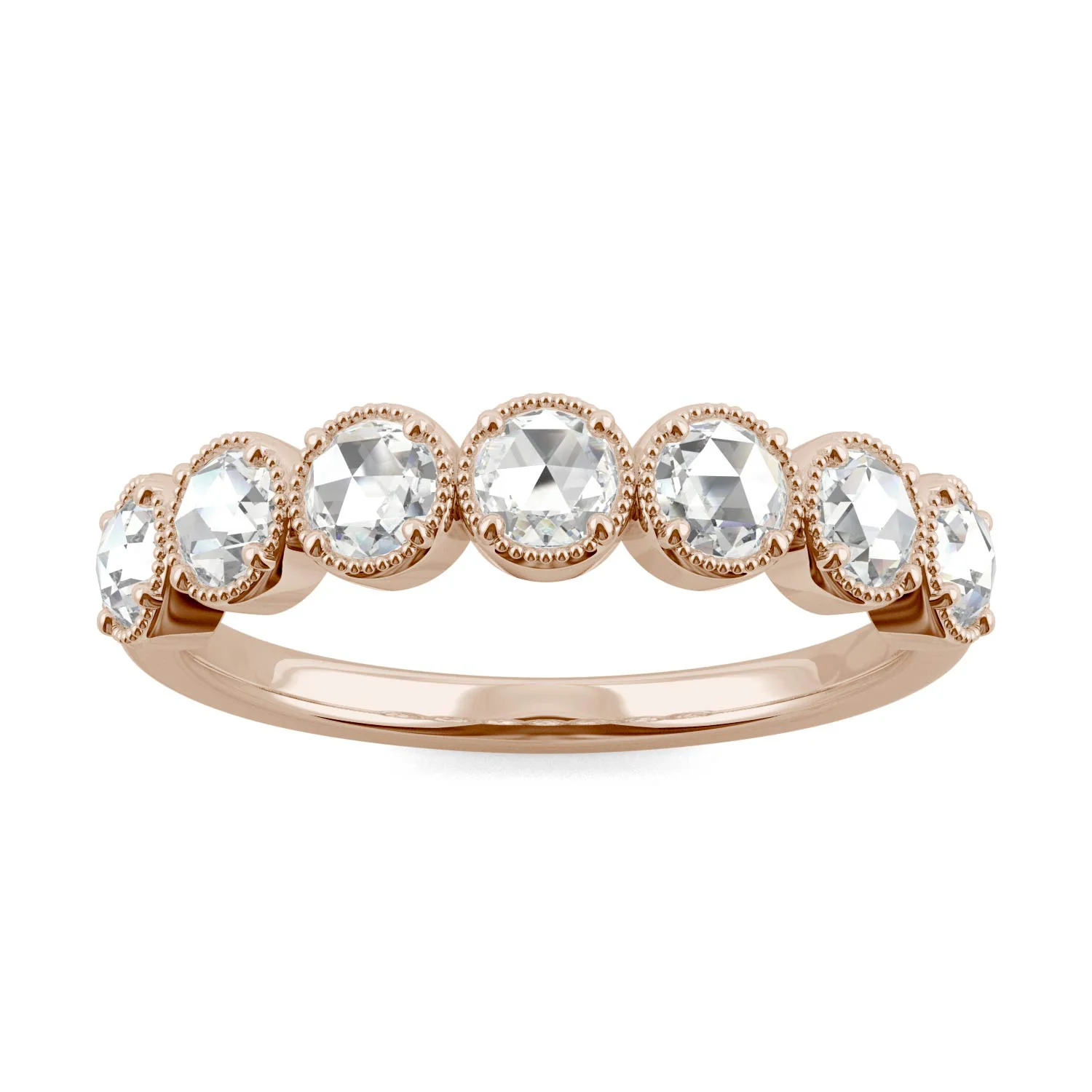 0.42 CTW DEW Rose-Cut Moissanite Seven-Stone Band in 14K Rose Gold