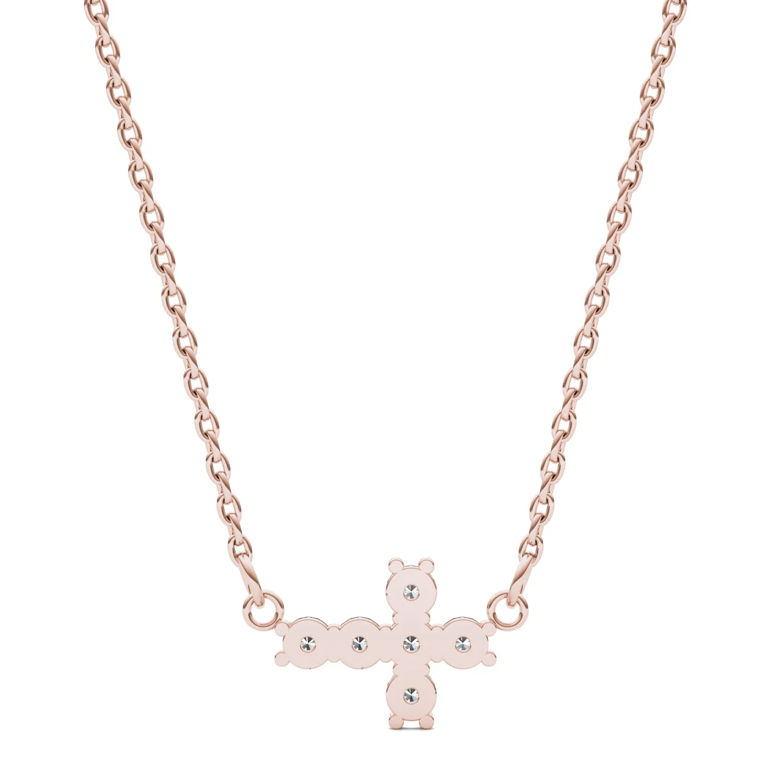 0.18 CTW DEW Round Moissanite Fixed Cross Necklace in 14K Rose Gold - Image 3