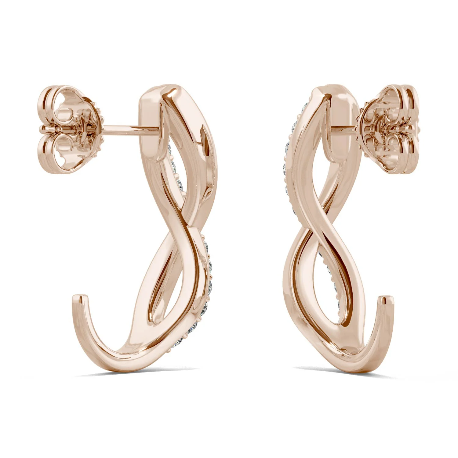 0.16 CTW DEW Moissanite Infinity J-Hoop Earrings in 14K Rose Gold - Image 3