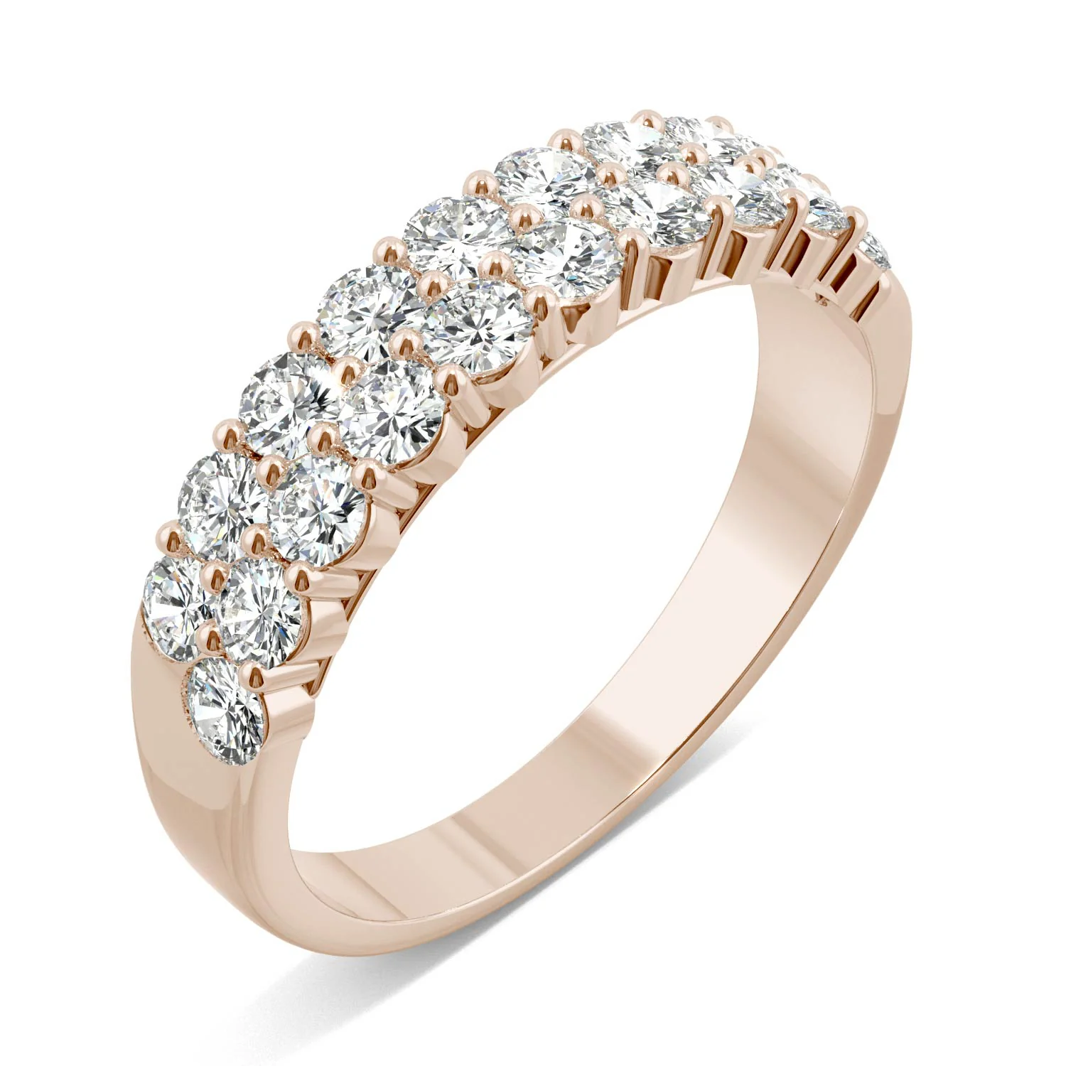 1.00 CTW DEW Round Moissanite Double-Row Band in 14K Rose Gold - Image 2