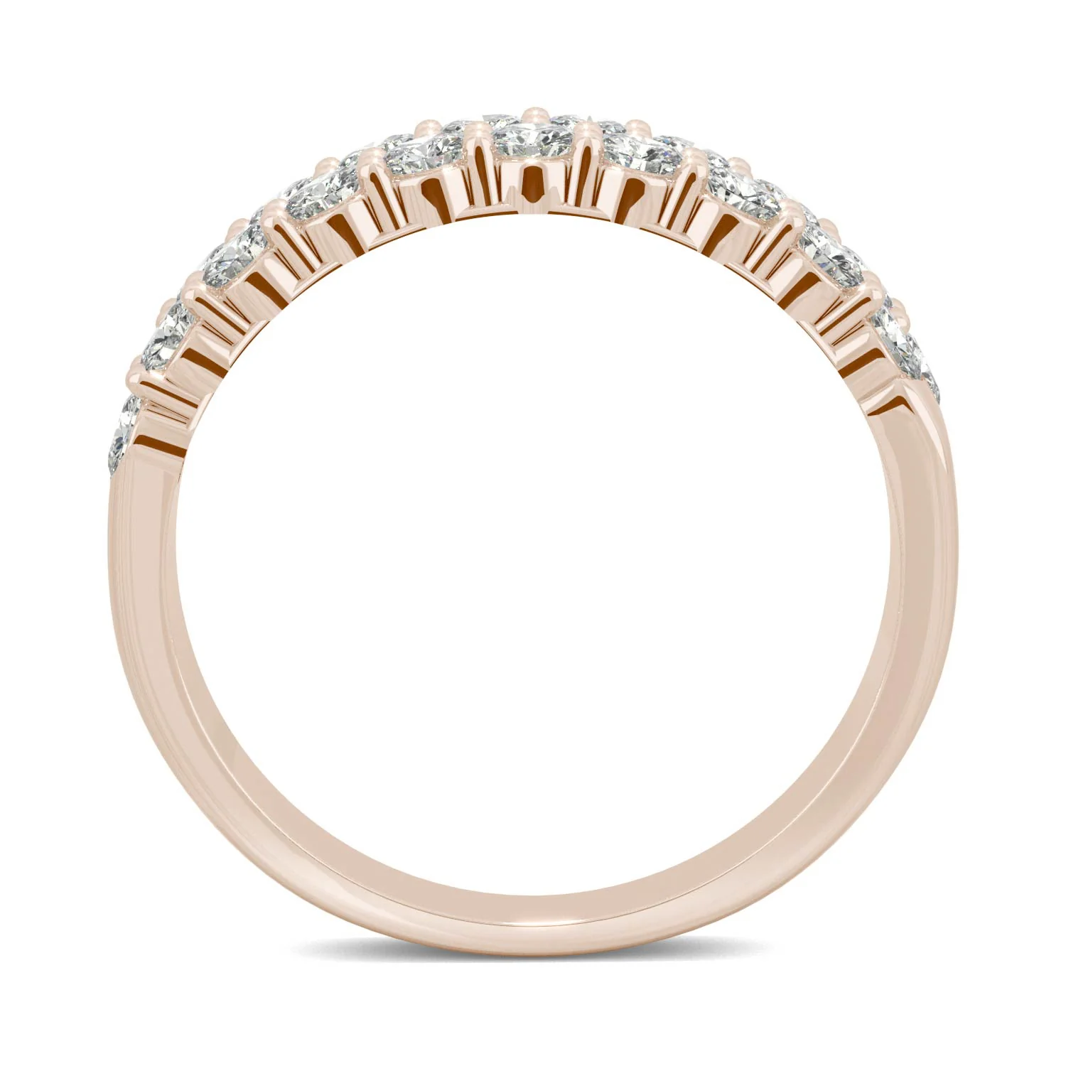 1.00 CTW DEW Round Moissanite Double-Row Band in 14K Rose Gold - Image 3
